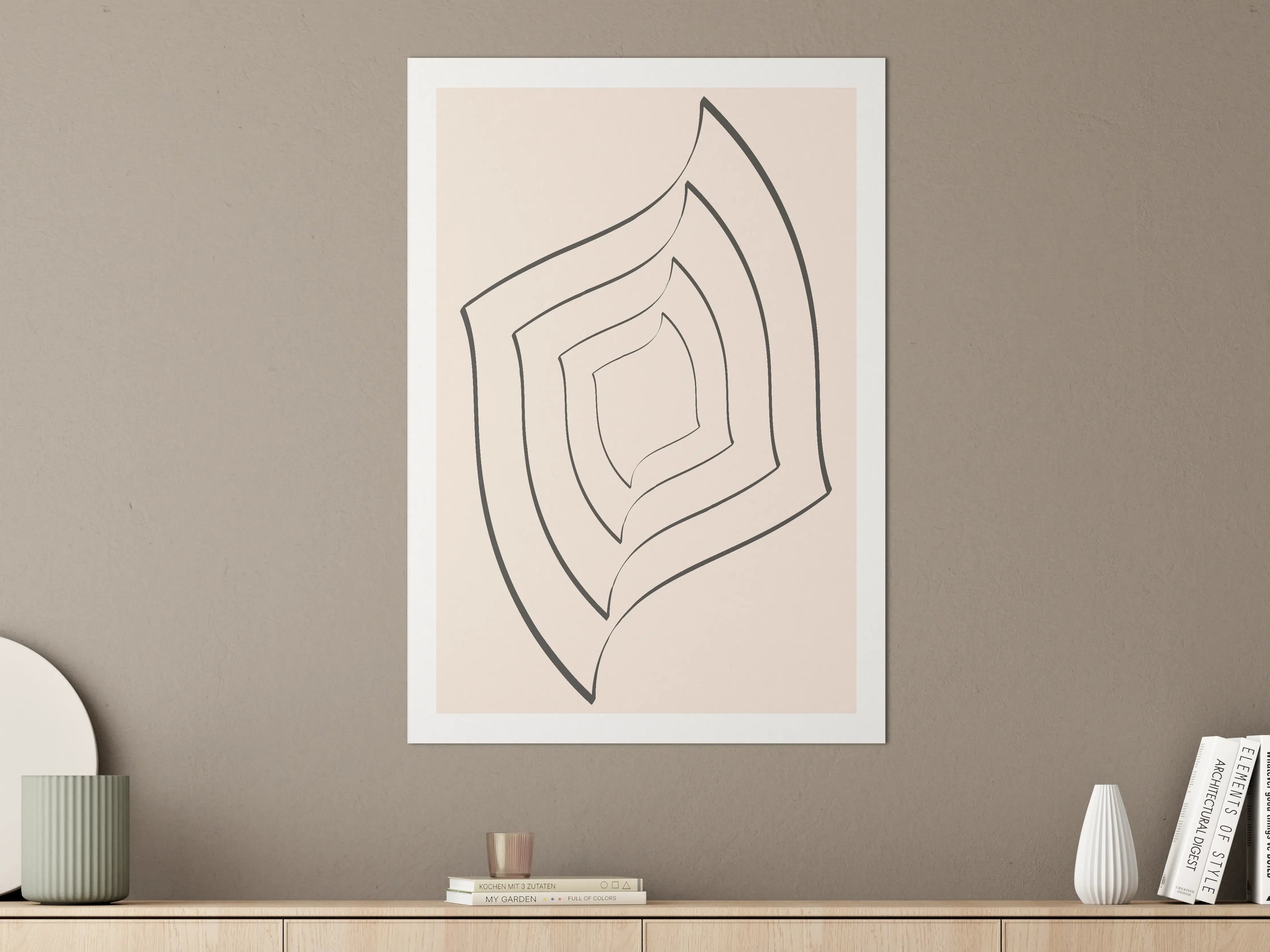 Große Wandbilder - Minimalistische Linienzeichnung in Beige und Schwarz