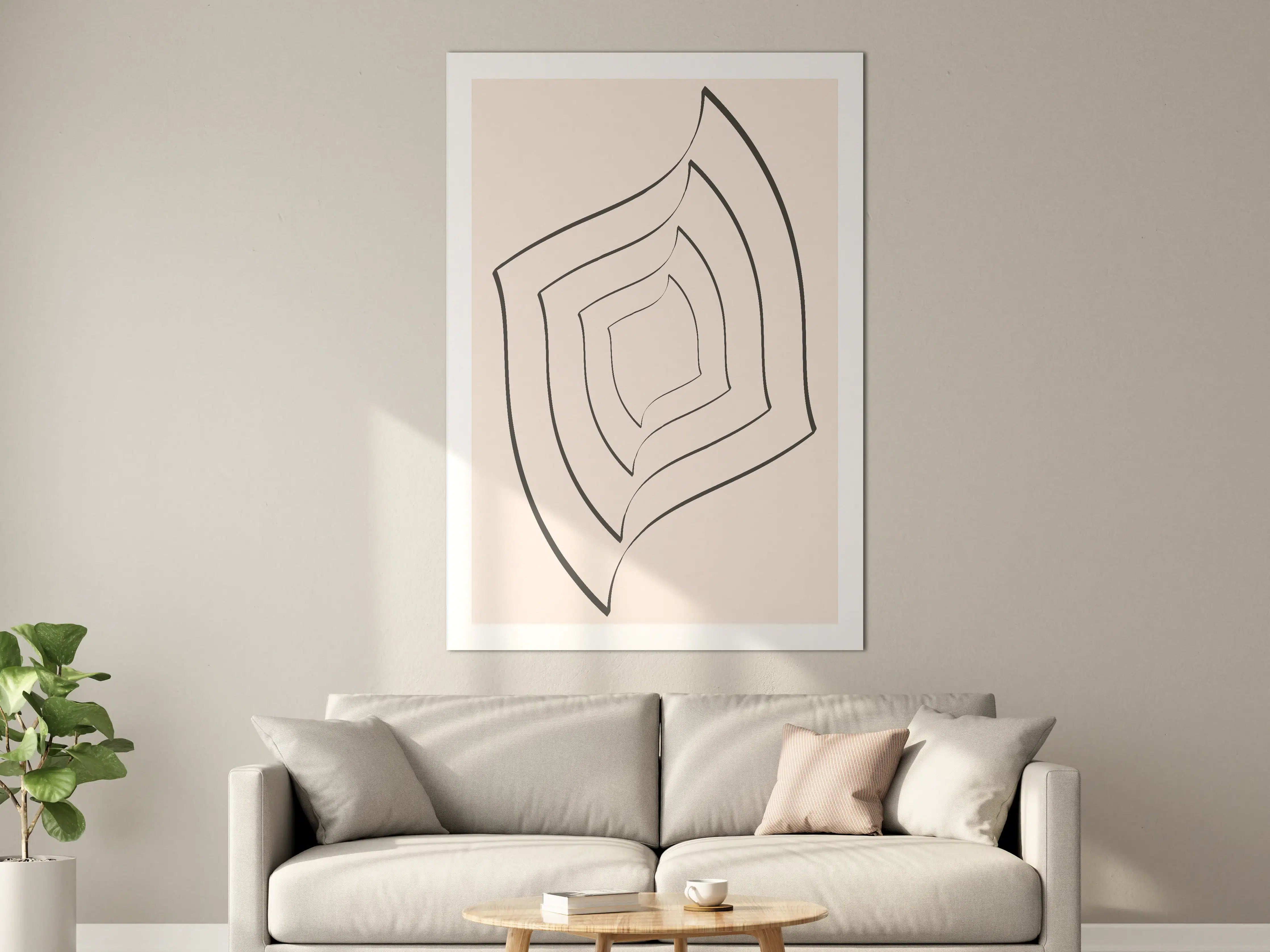 Große Wandbilder - Minimalistische Linienzeichnung in Beige und Schwarz