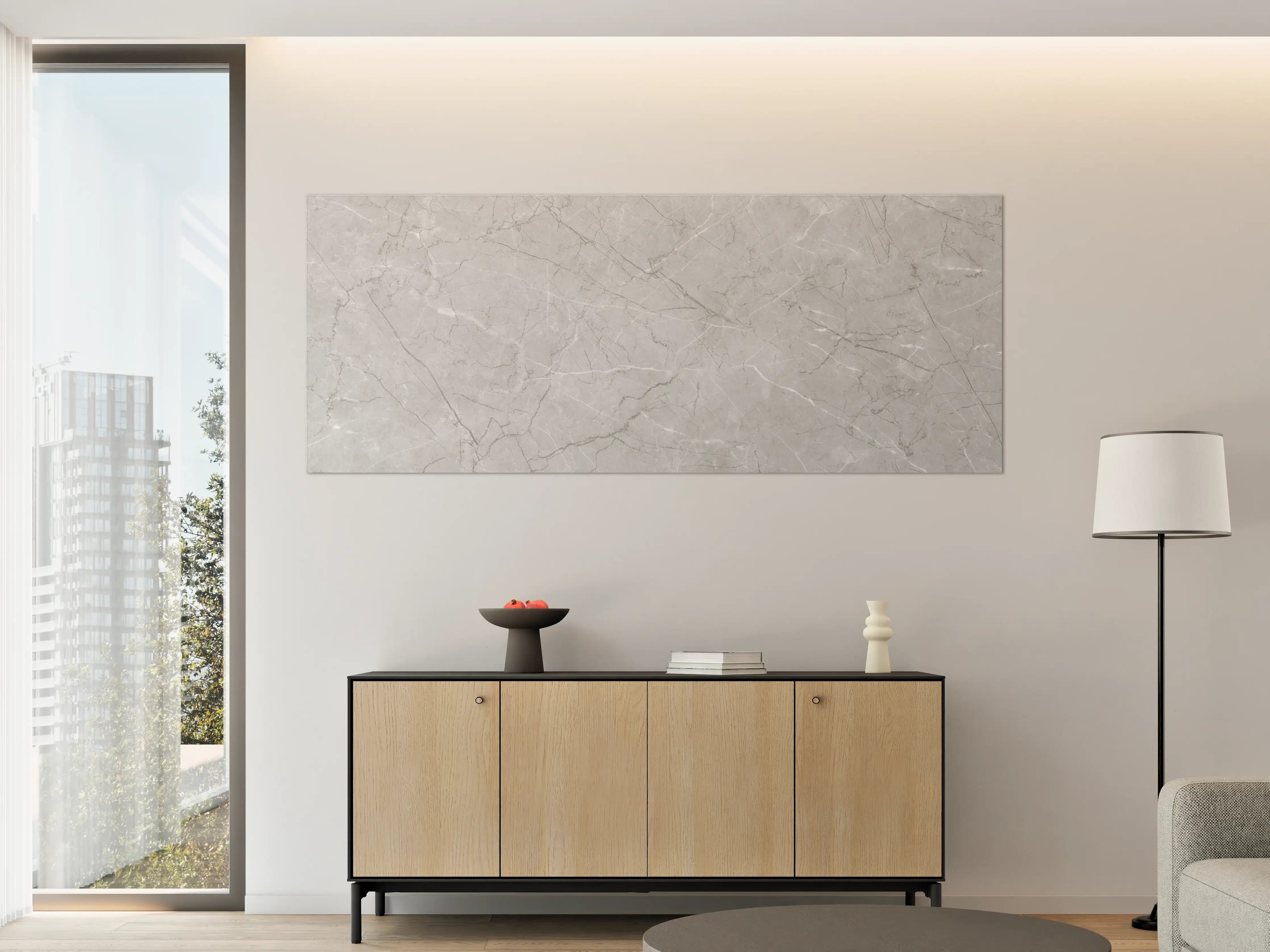 Große Wandbilder - Minimalistische Marmorfläche in Weiß und Grau