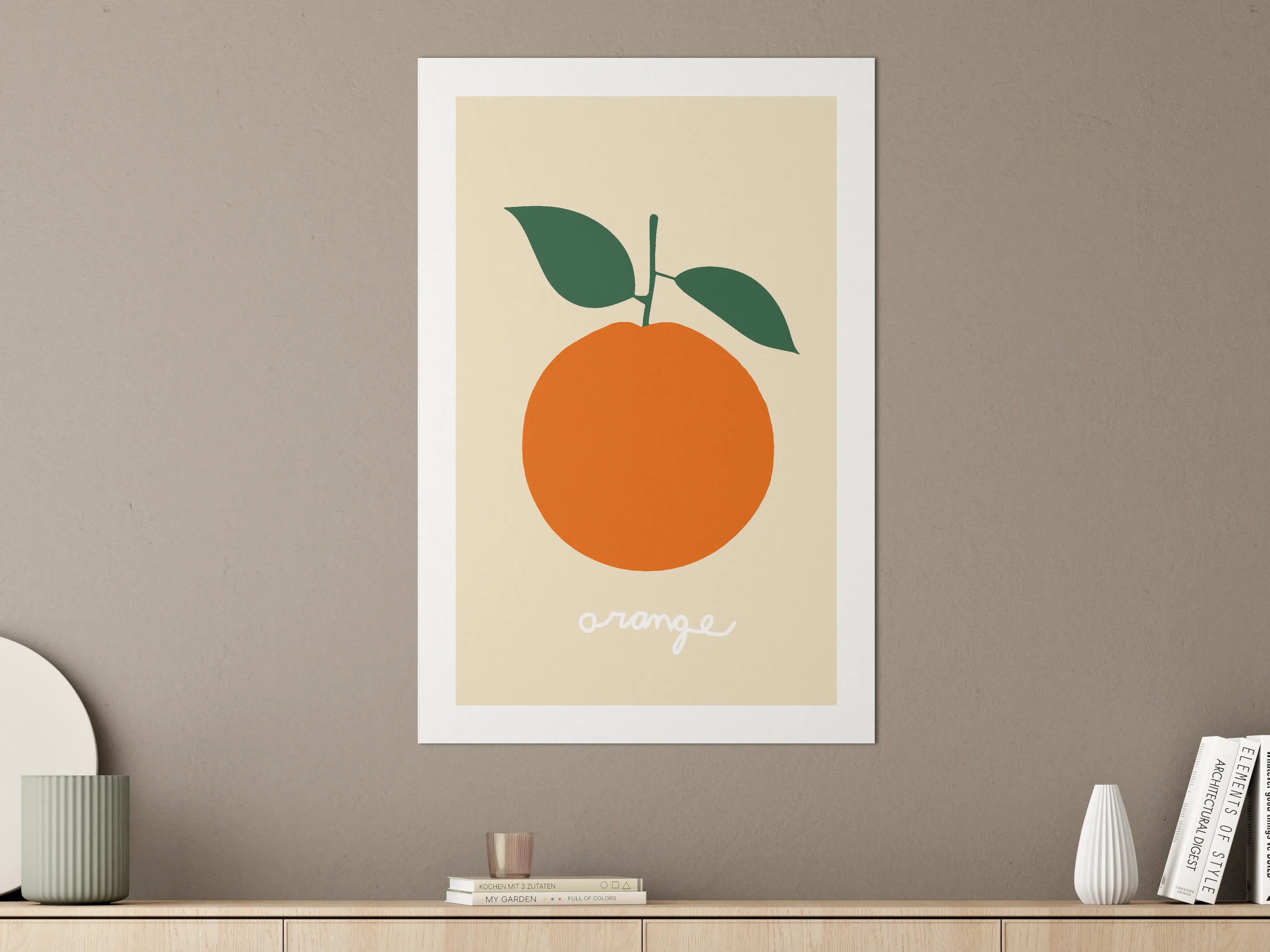 Große Wandbilder - Minimalistische Orange mit Blättern
