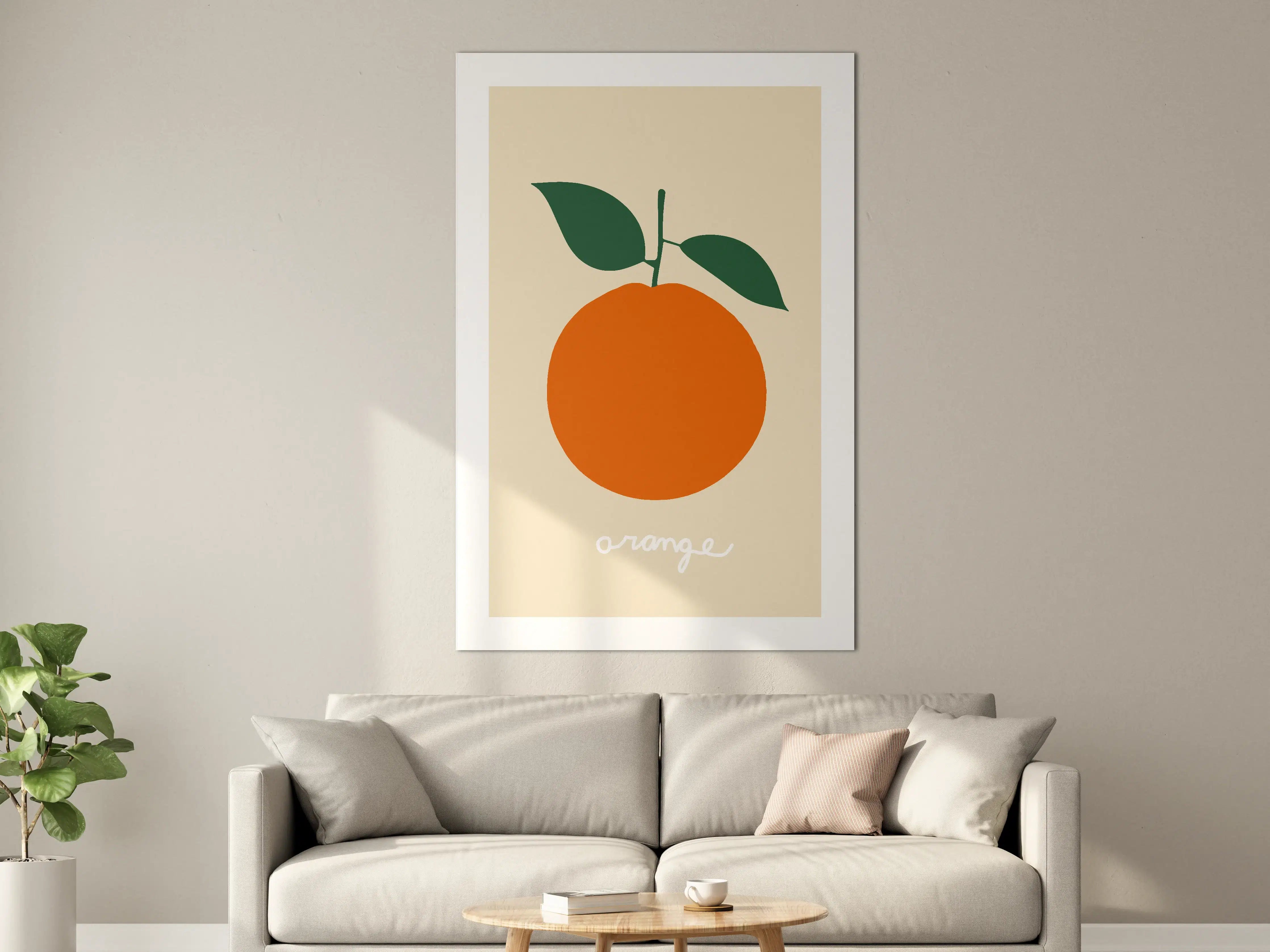 Große Wandbilder - Minimalistische Orange mit Blättern