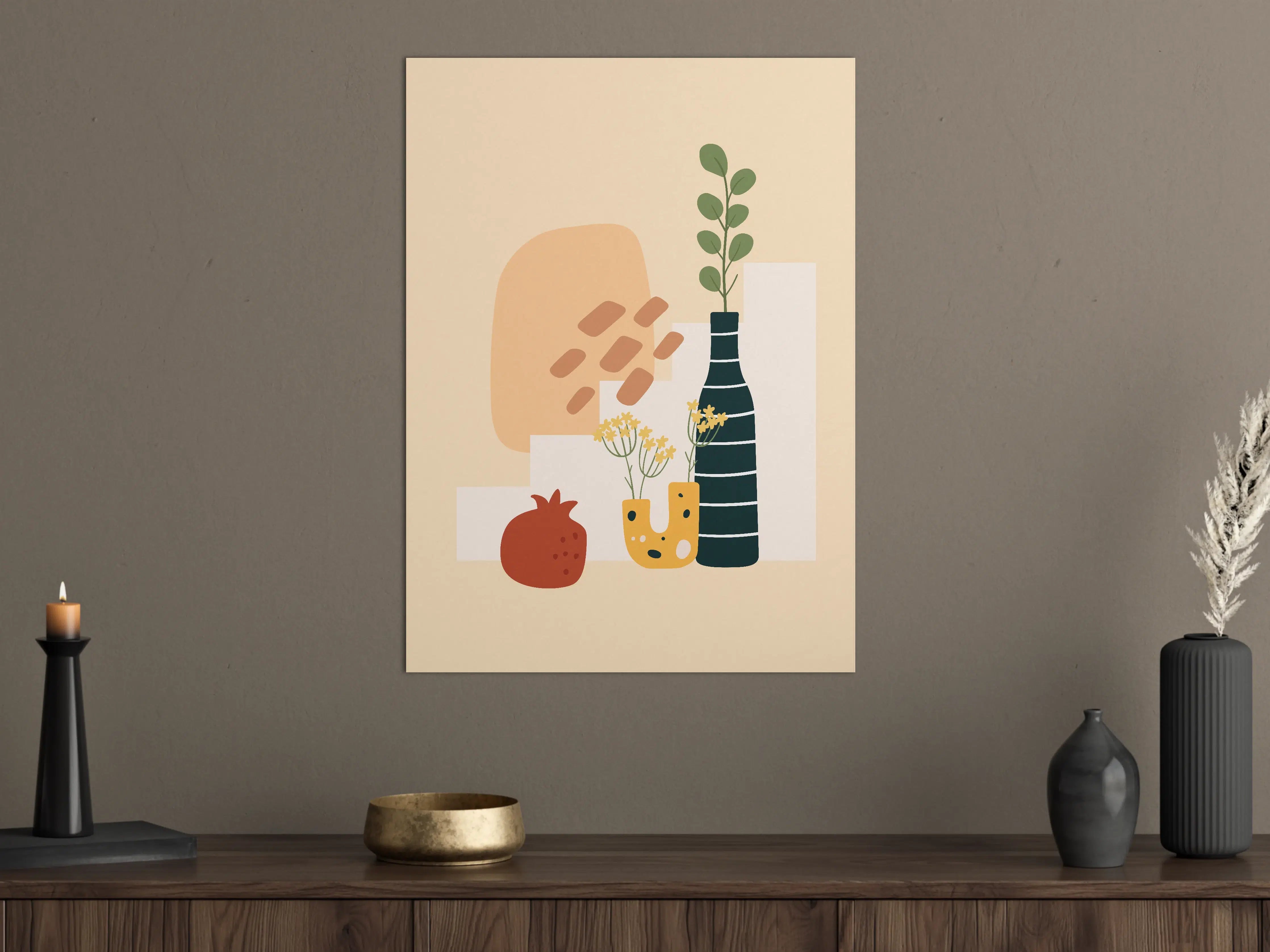 Große Wandbilder - Minimalistische Pflanzen- und Fruchtkomposition