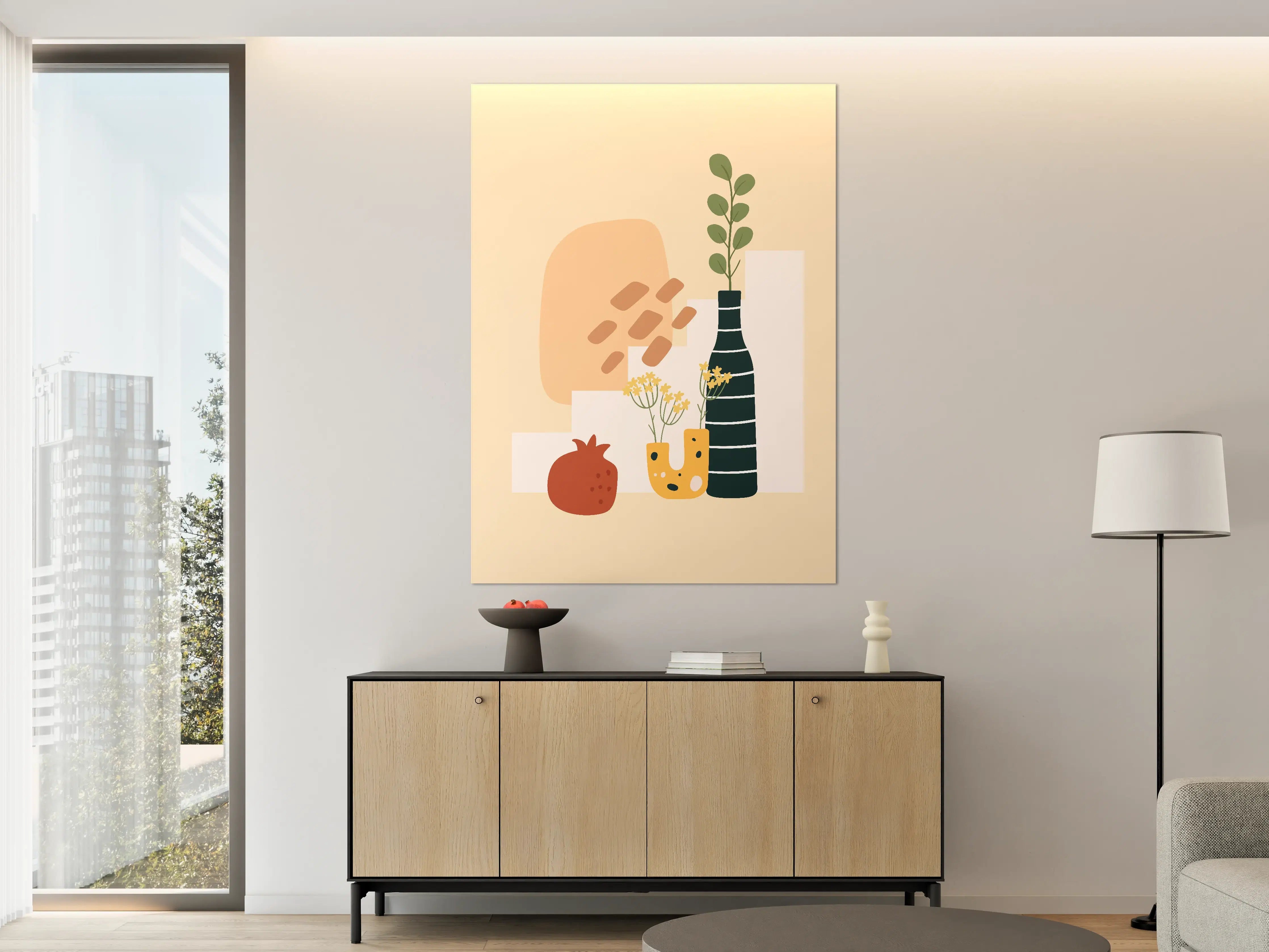 Große Wandbilder - Minimalistische Pflanzen- und Fruchtkomposition