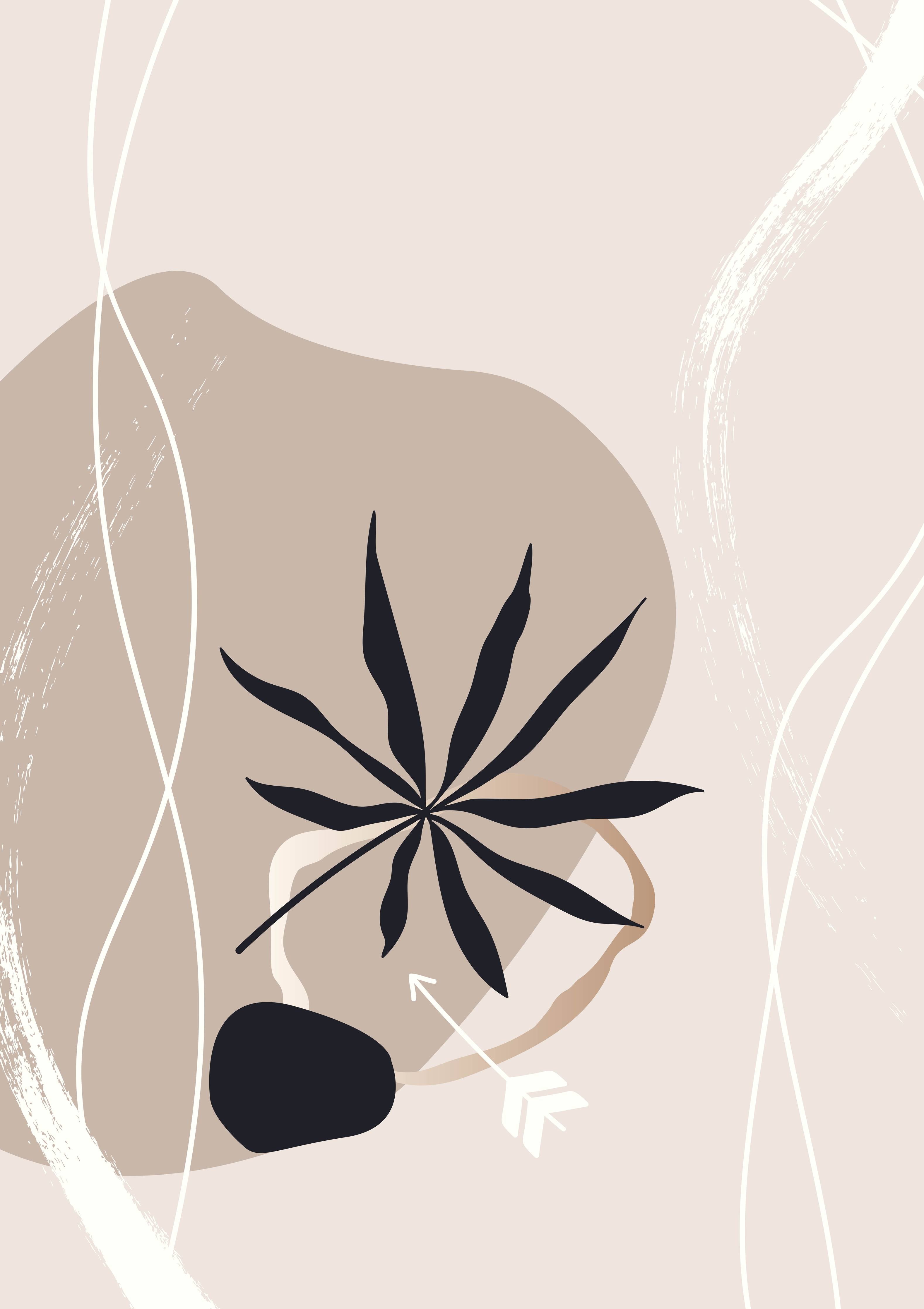 Große Wandbilder-Minimalistische Pflanzen-Illustration in Nude und Schwarz
