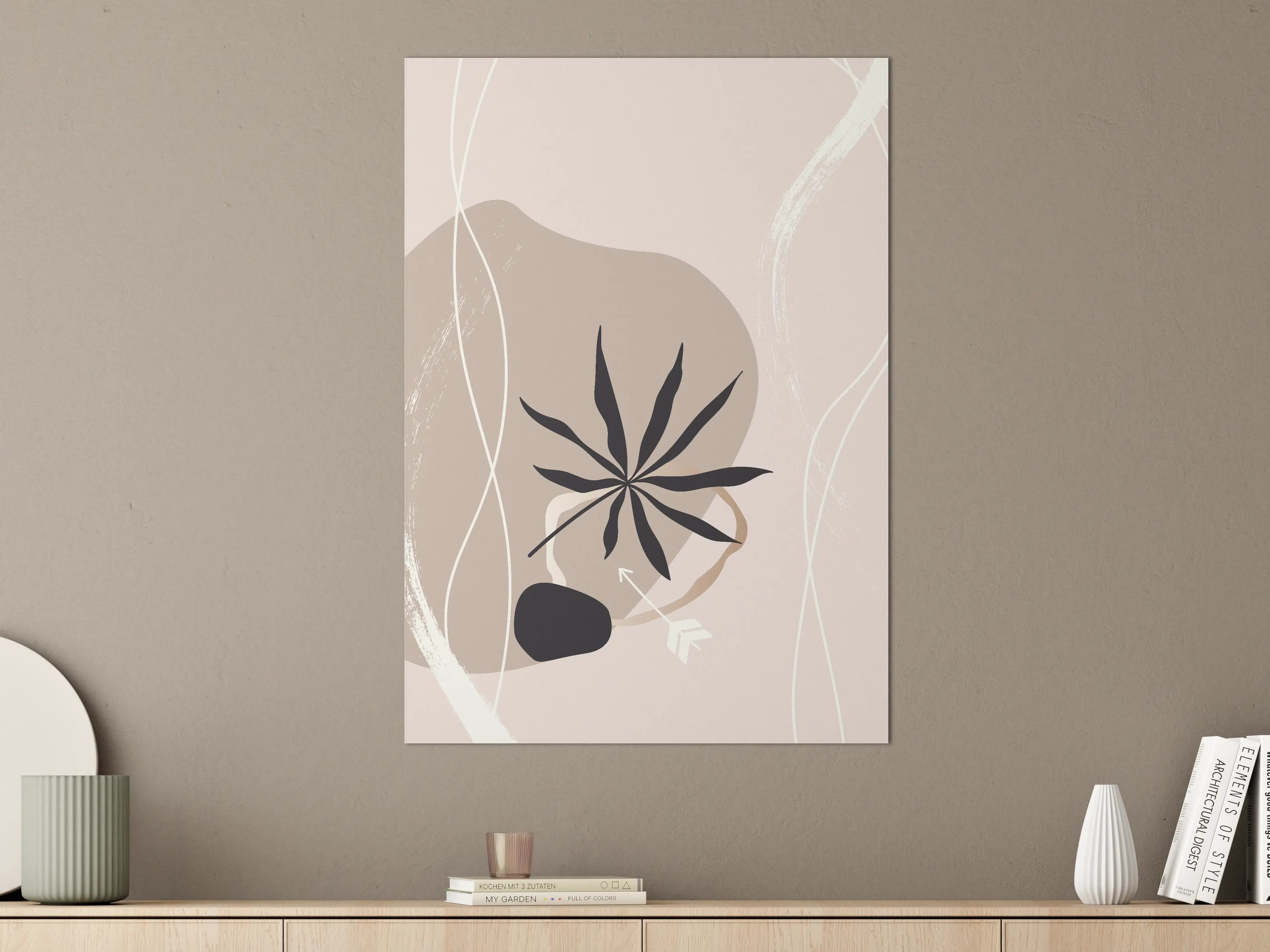 Große Wandbilder - Minimalistische Pflanzen-Illustration in Nude und Schwarz