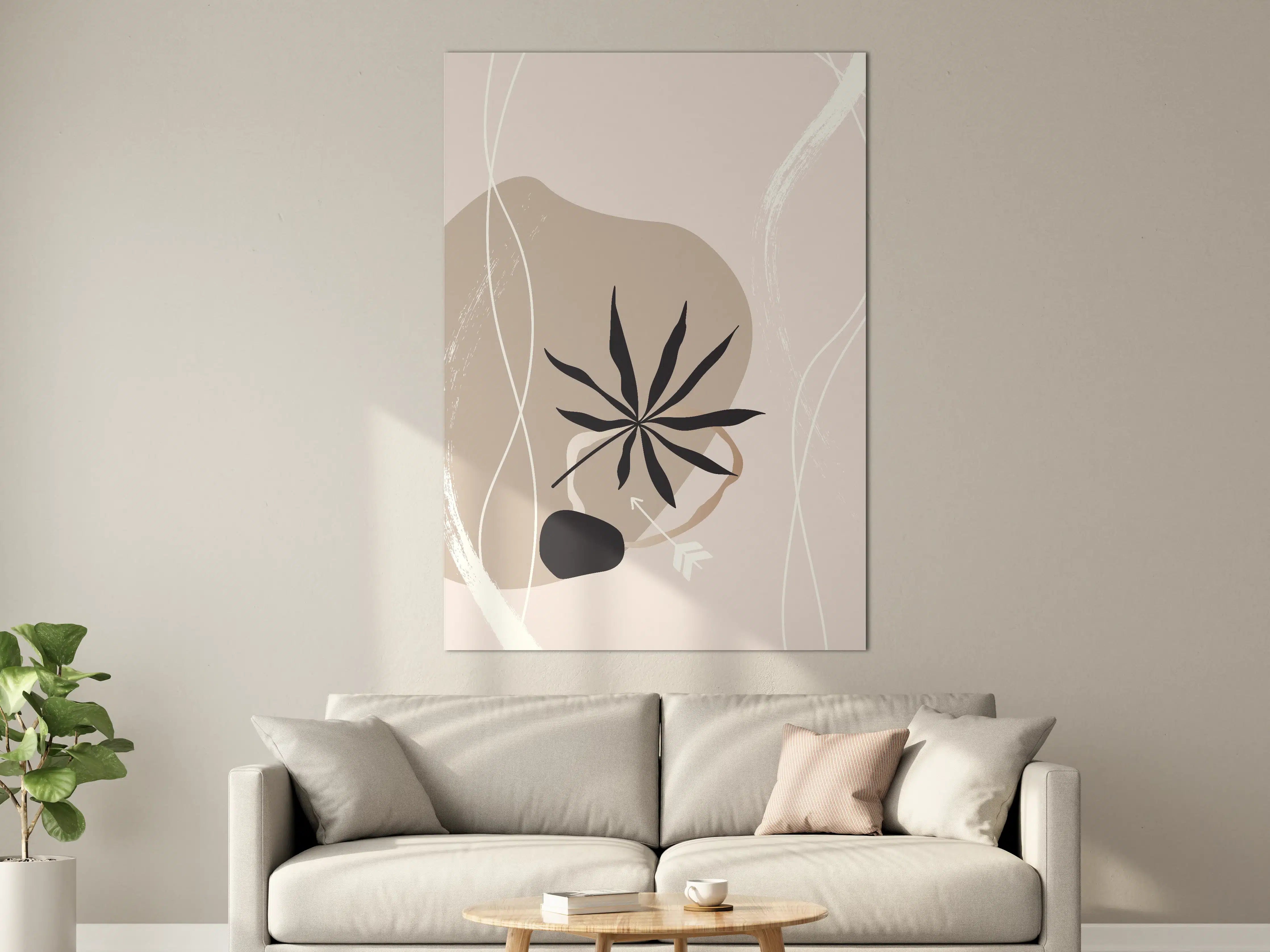 Große Wandbilder - Minimalistische Pflanzen-Illustration in Nude und Schwarz