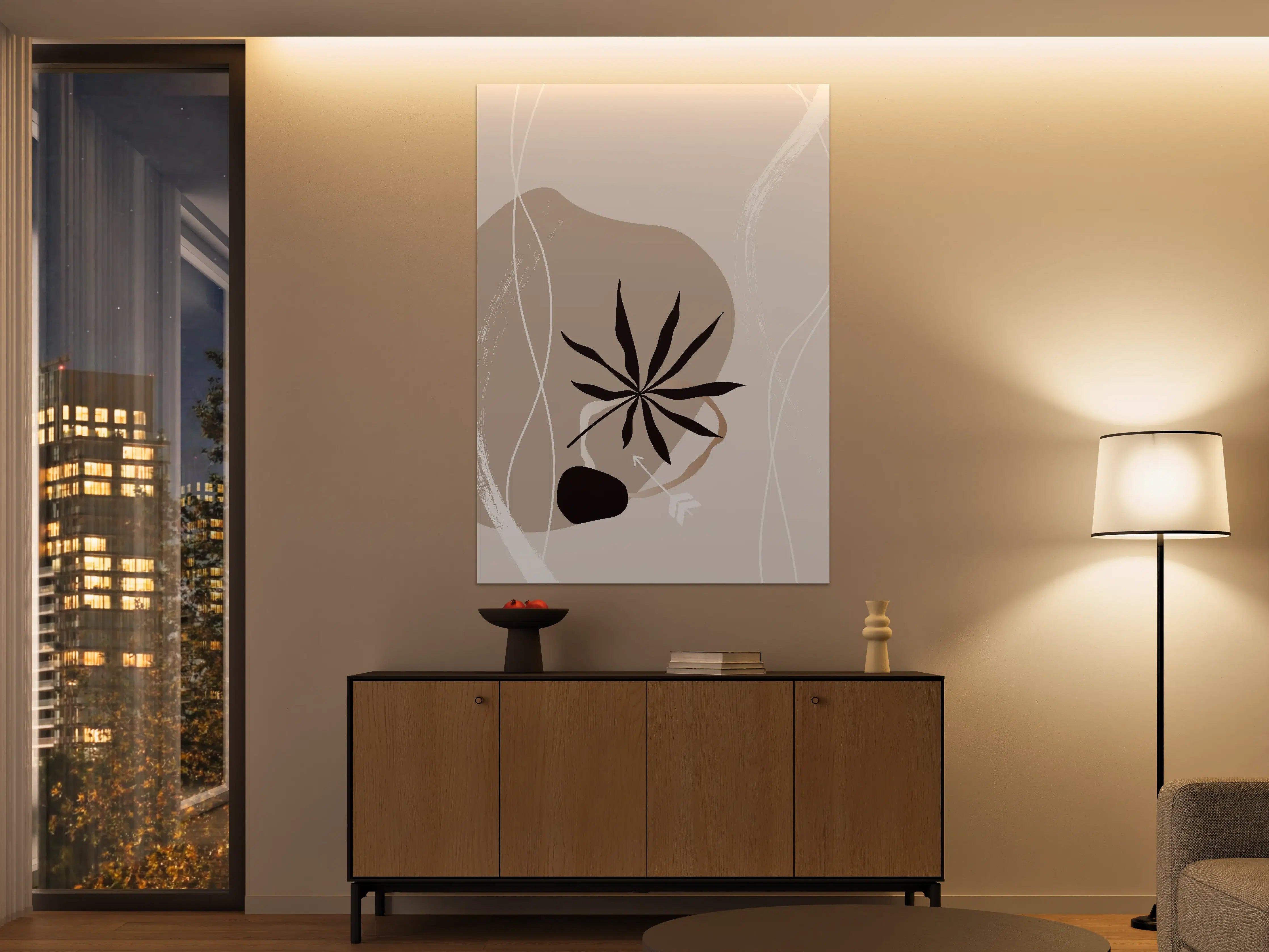 Große Wandbilder - Minimalistische Pflanzen-Illustration in Nude und Schwarz
