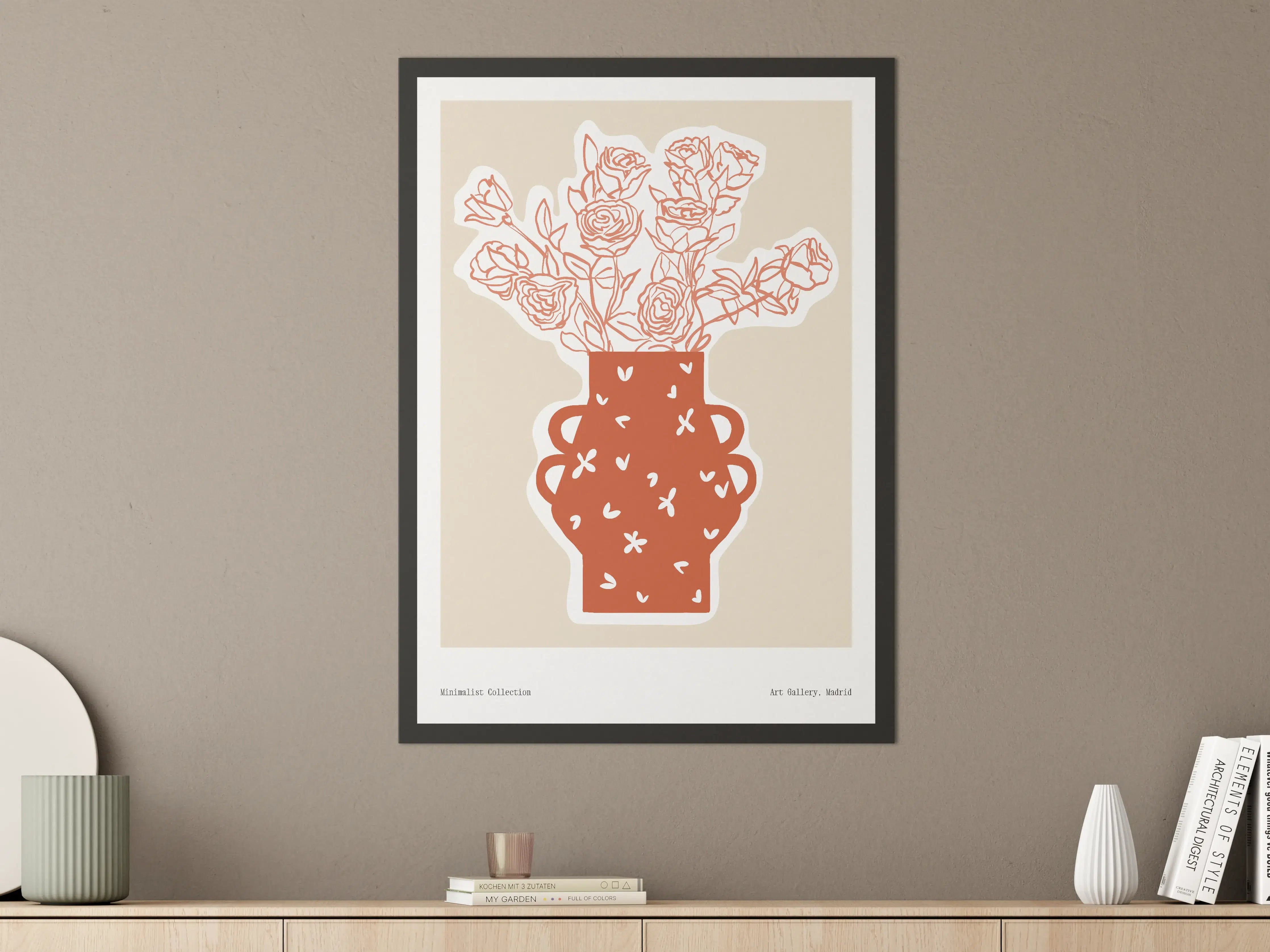 Große Wandbilder - Minimalistische Rosen im stilvollen Vasen-Design