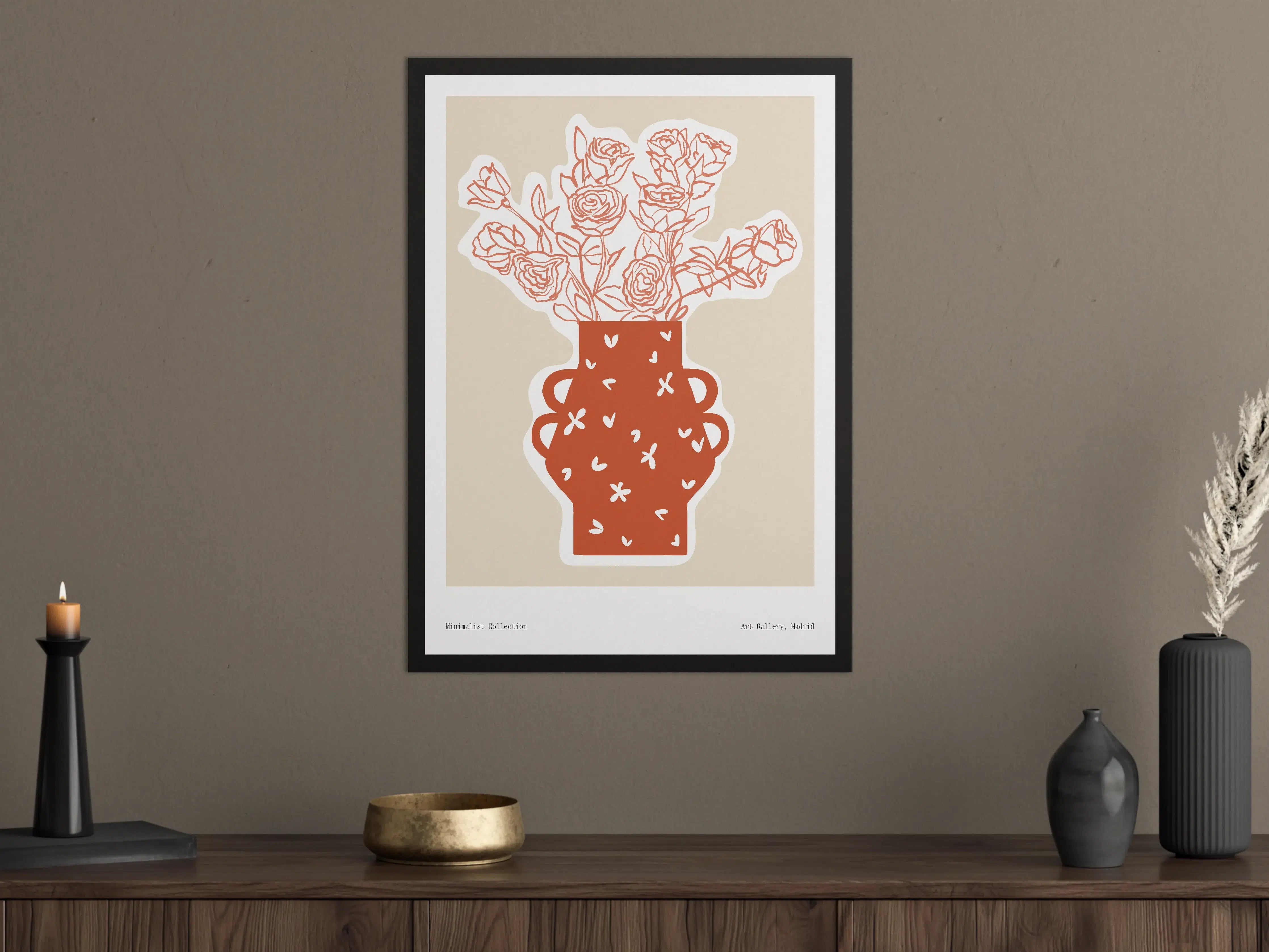Große Wandbilder - Minimalistische Rosen im stilvollen Vasen-Design