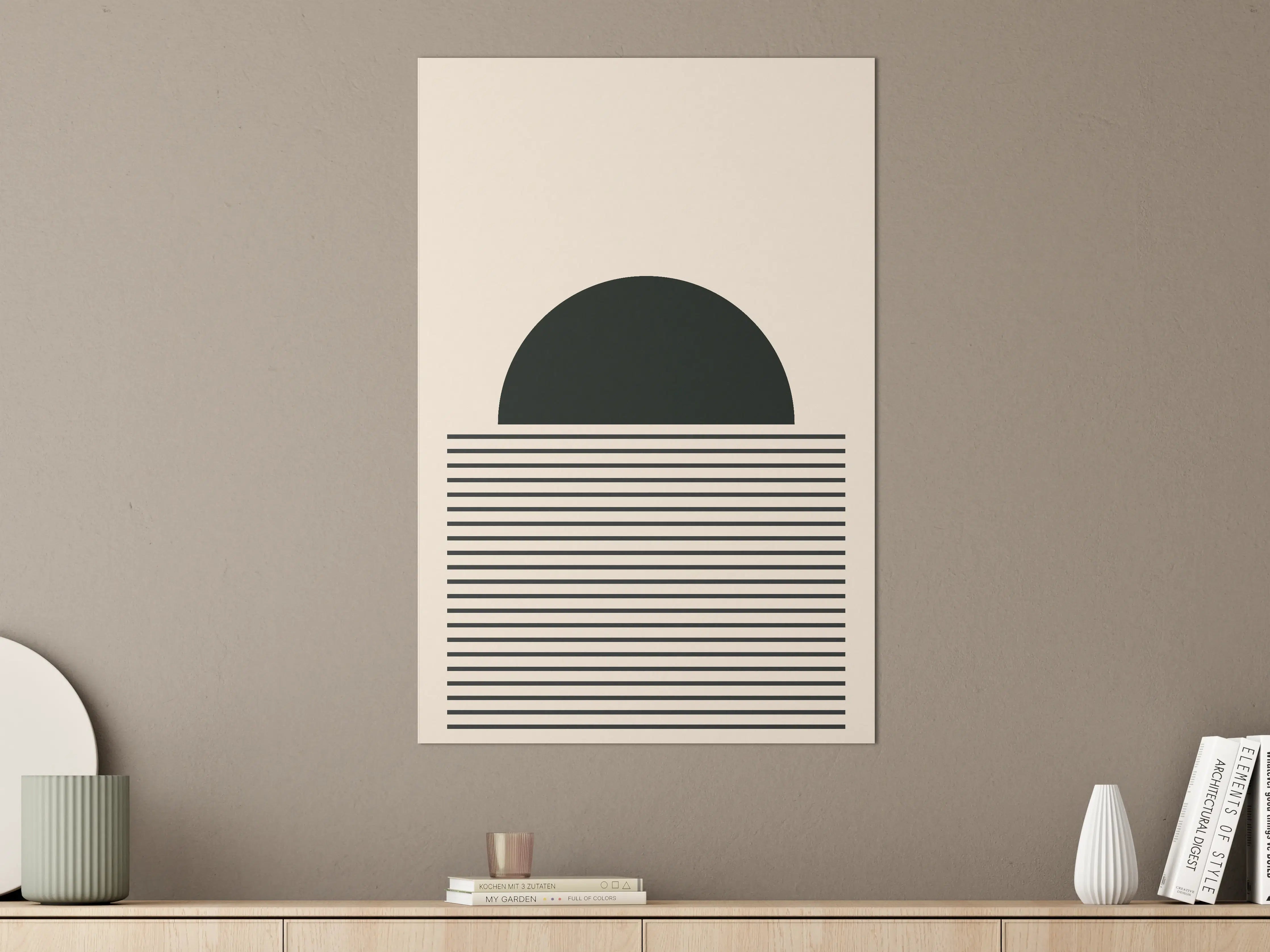 Große Wandbilder - Minimalistische Sonnenuntergangs-Silhouette in Schwarz und Beige