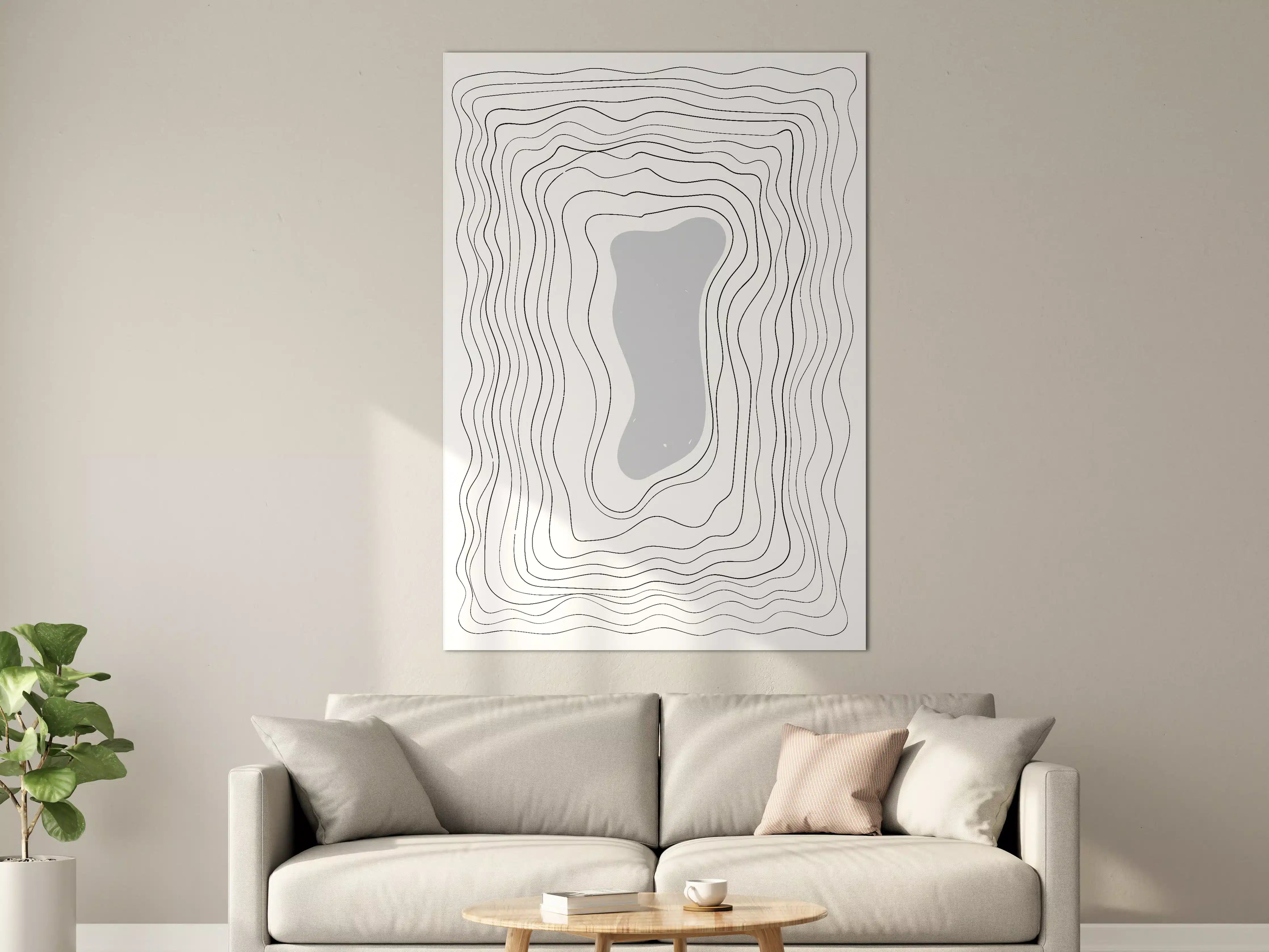 Große Wandbilder - Minimalistische Topografie in Schwarz-Weiß