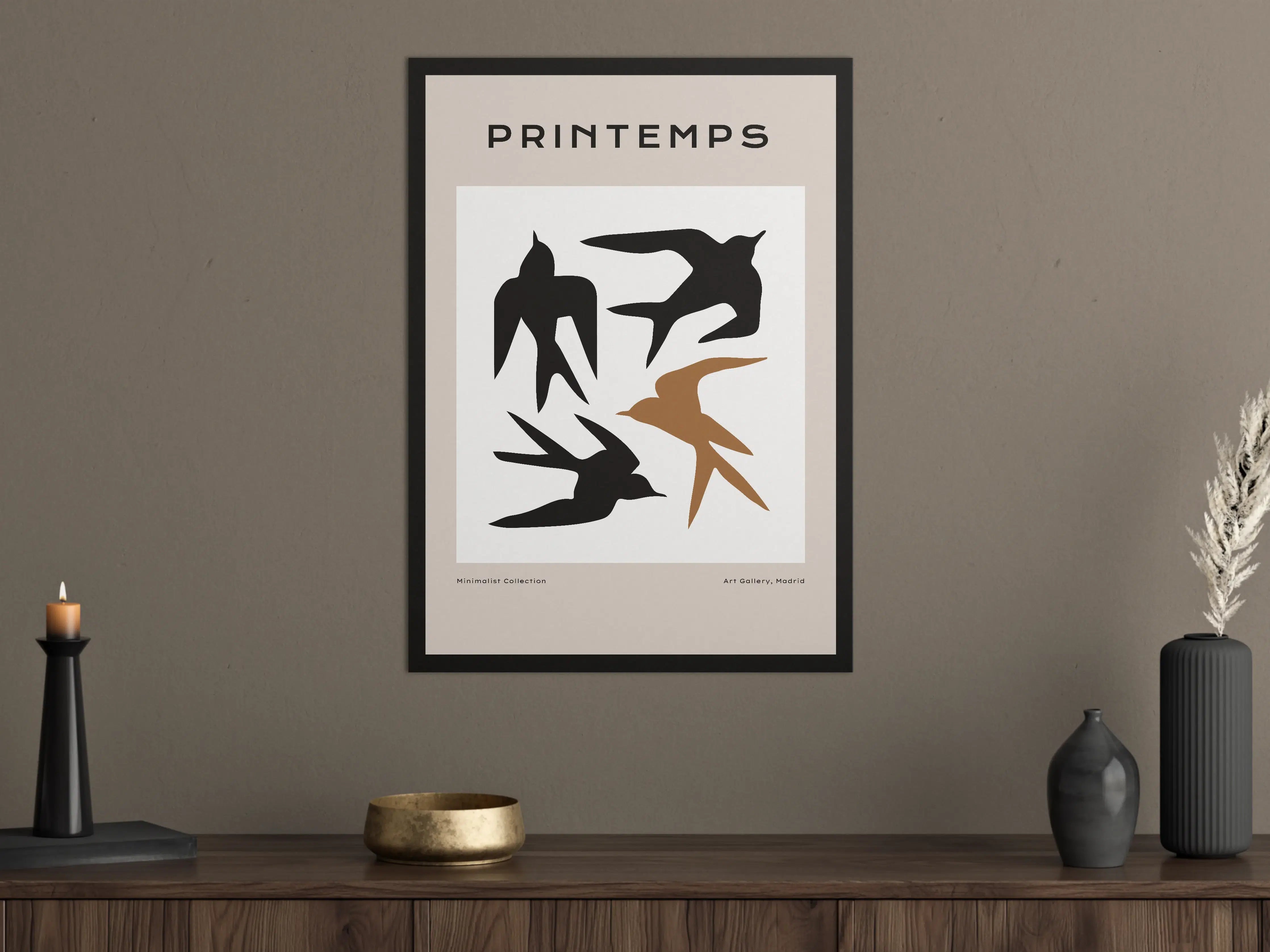 Große Wandbilder - Minimalistische Vogelillustration in Schwarz und Braun