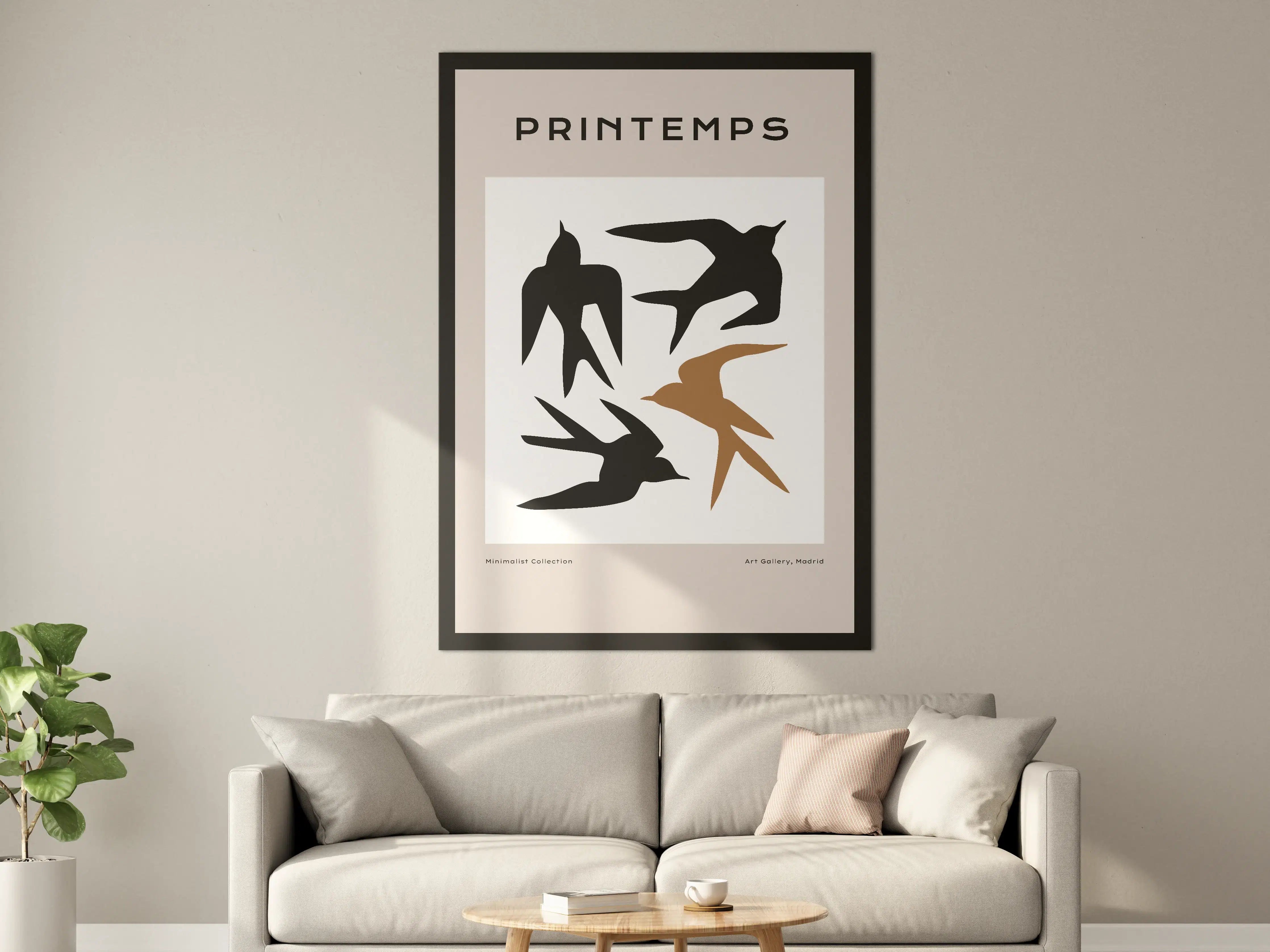 Große Wandbilder - Minimalistische Vogelillustration in Schwarz und Braun