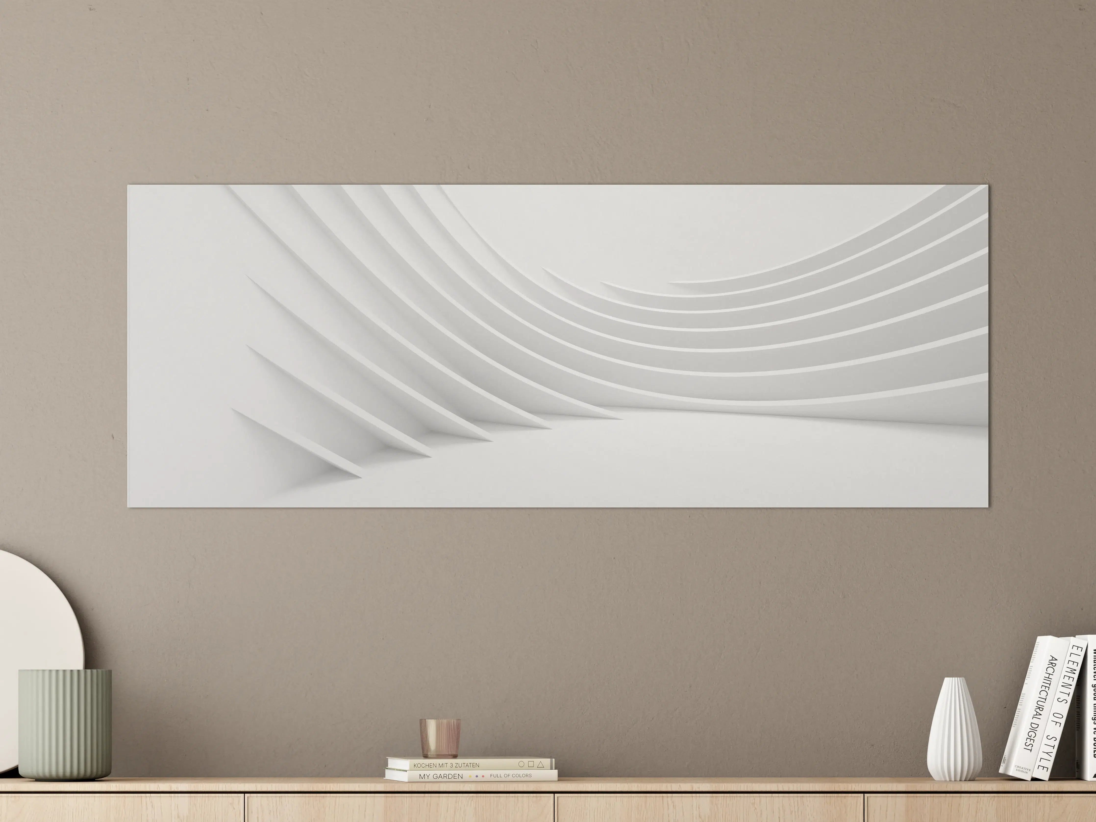 Große Wandbilder - Minimalistische Weiß-Grau Welle