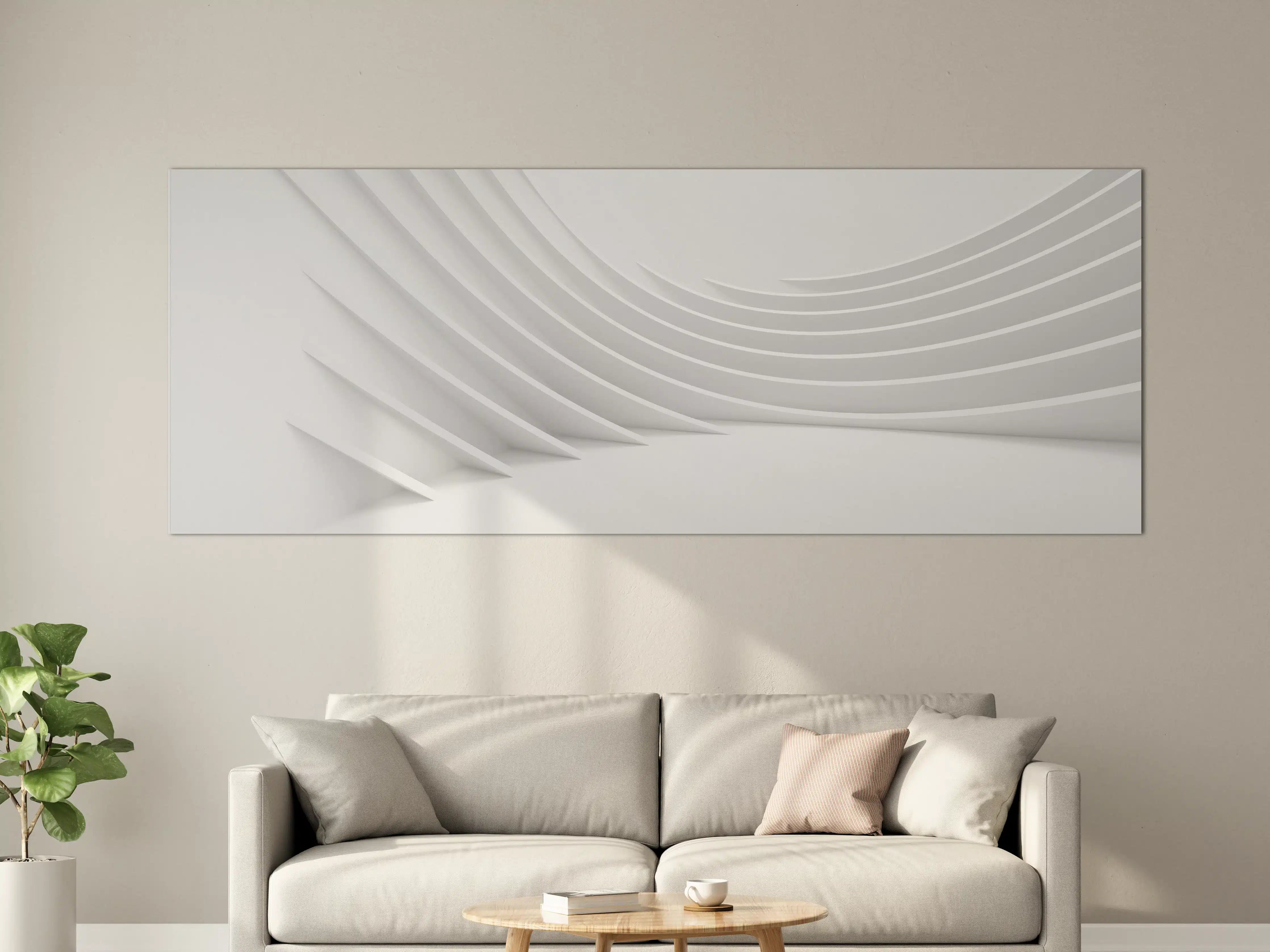 Große Wandbilder - Minimalistische Weiß-Grau Welle