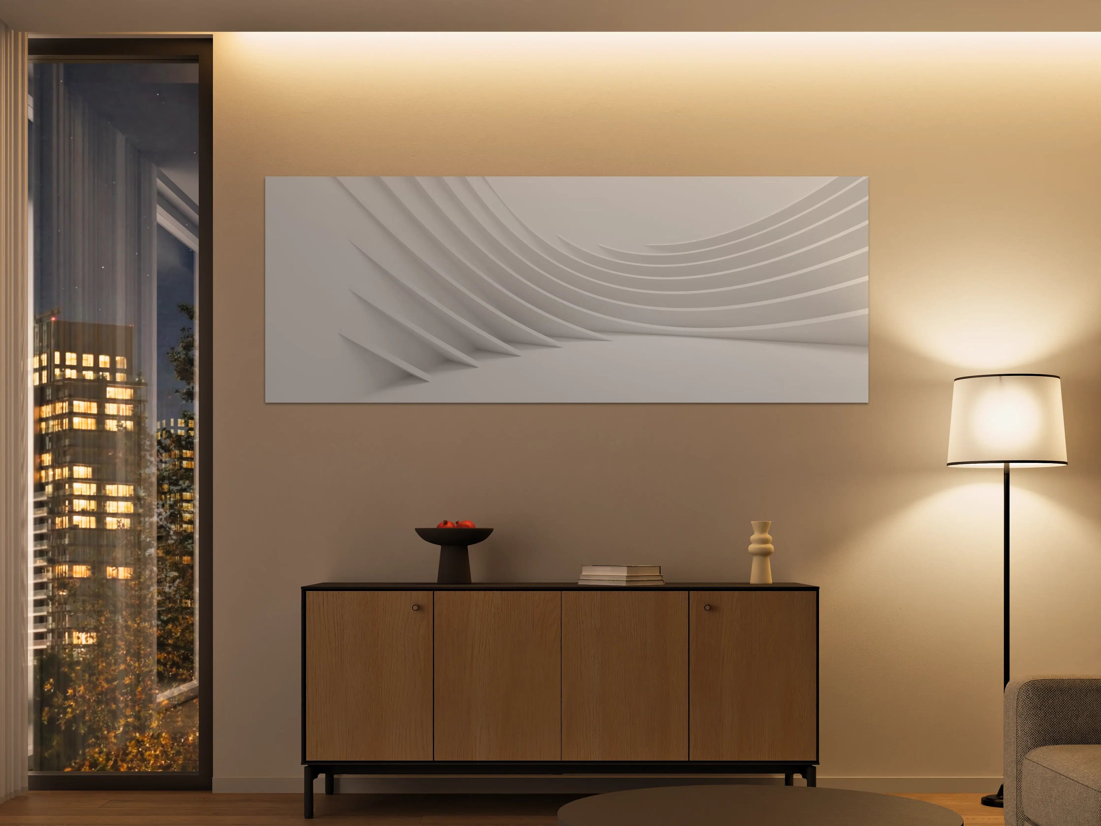 Große Wandbilder - Minimalistische Weiß-Grau Welle