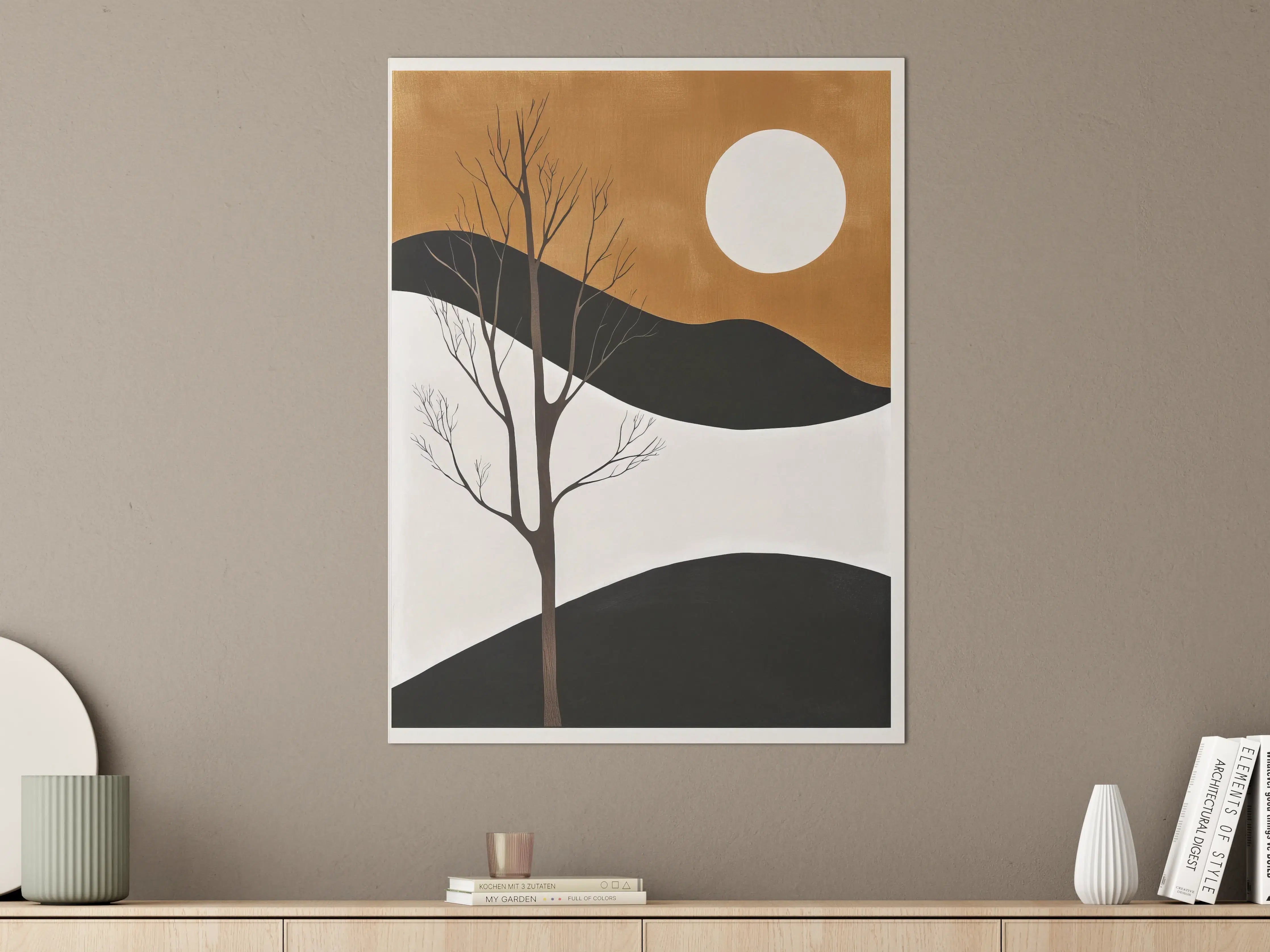 Große Wandbilder - Minimalistische Winterlandschaft in Braun, Schwarz und Weiß