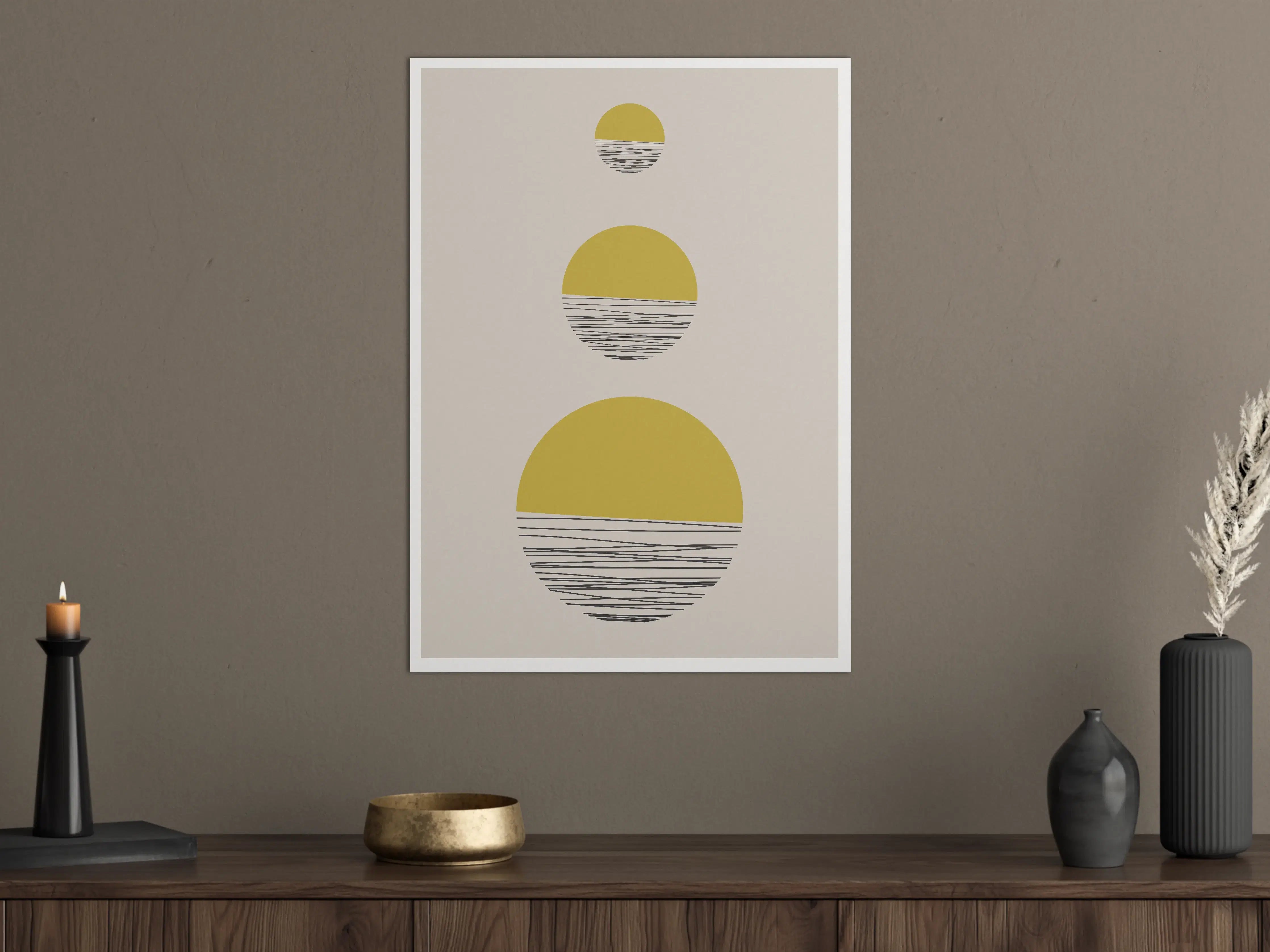 Große Wandbilder - Minimalistischer Sonnenuntergang in Gelb und Schwarz-Weiß