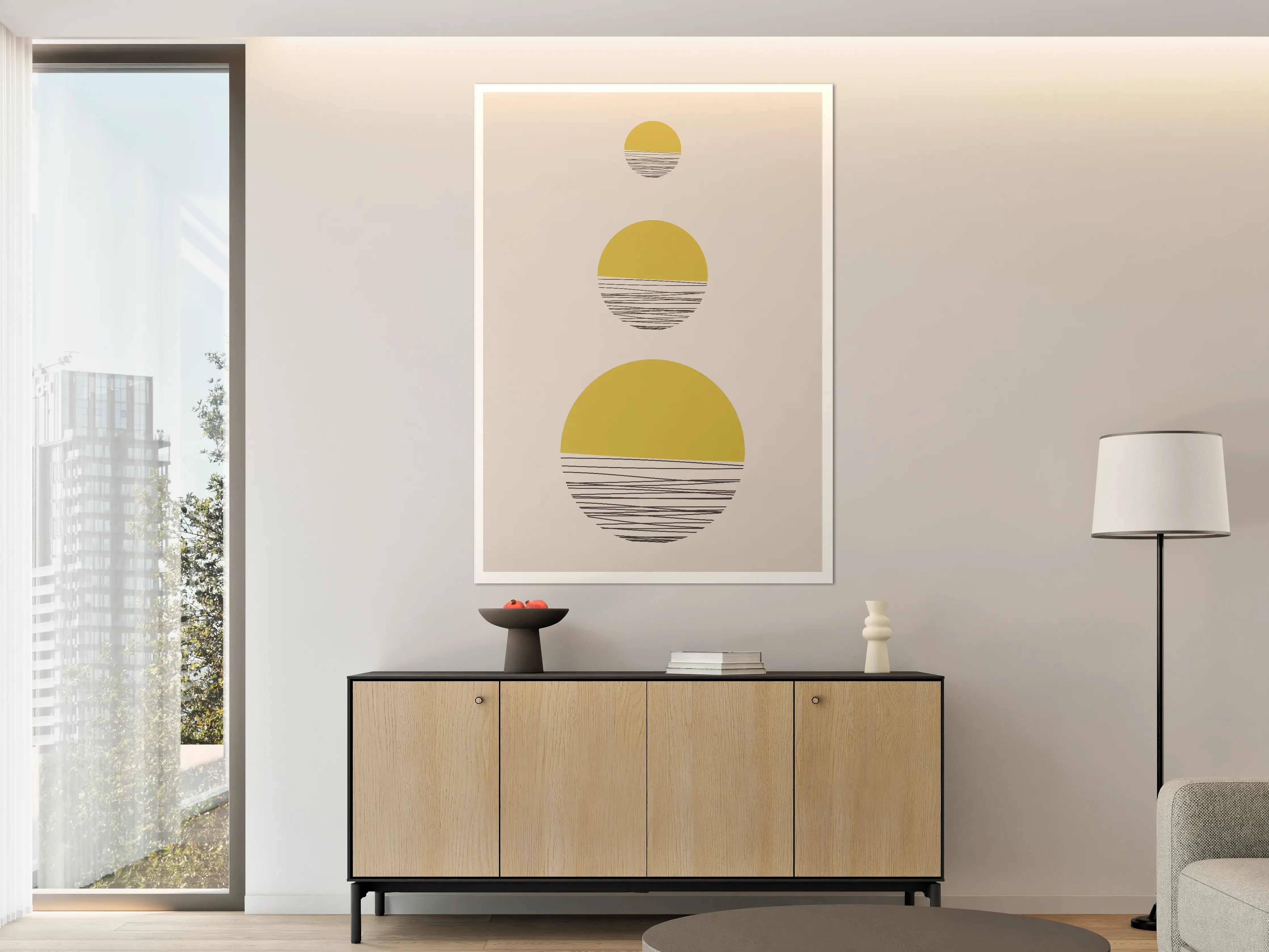 Große Wandbilder - Minimalistischer Sonnenuntergang in Gelb und Schwarz-Weiß