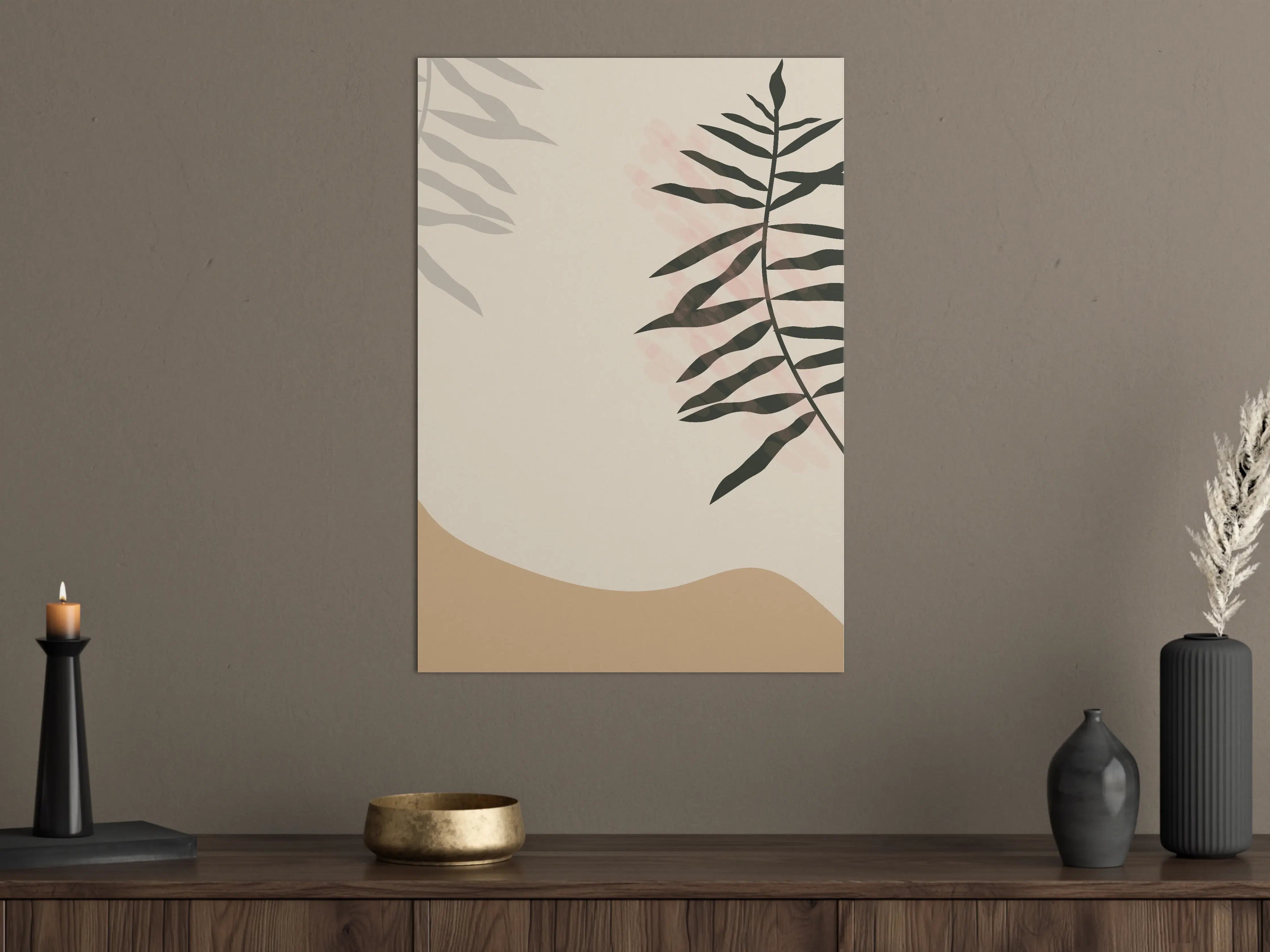 Große Wandbilder - Minimalistisches Blattmotiv in Erdtönen