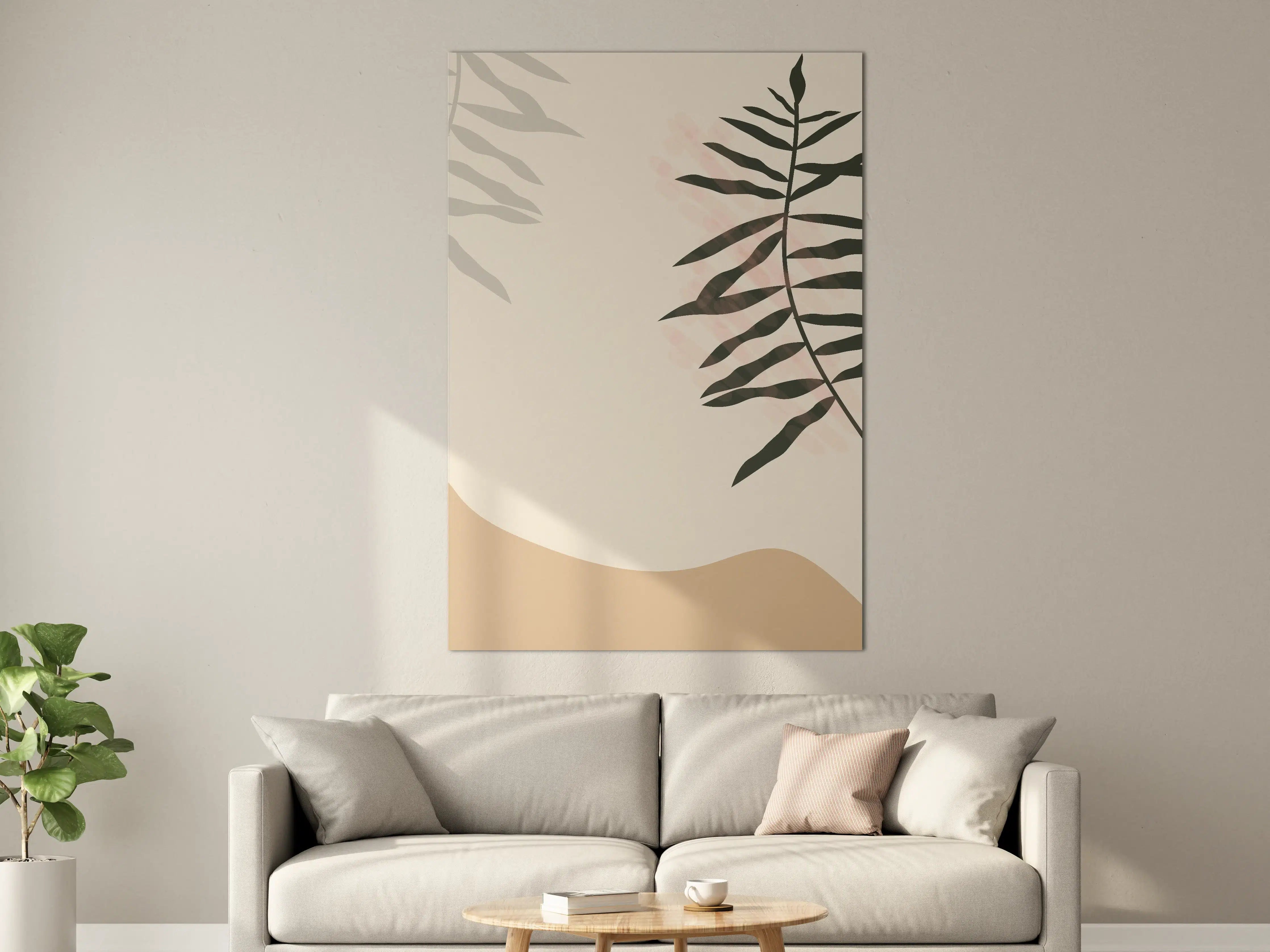 Große Wandbilder - Minimalistisches Blattmotiv in Erdtönen
