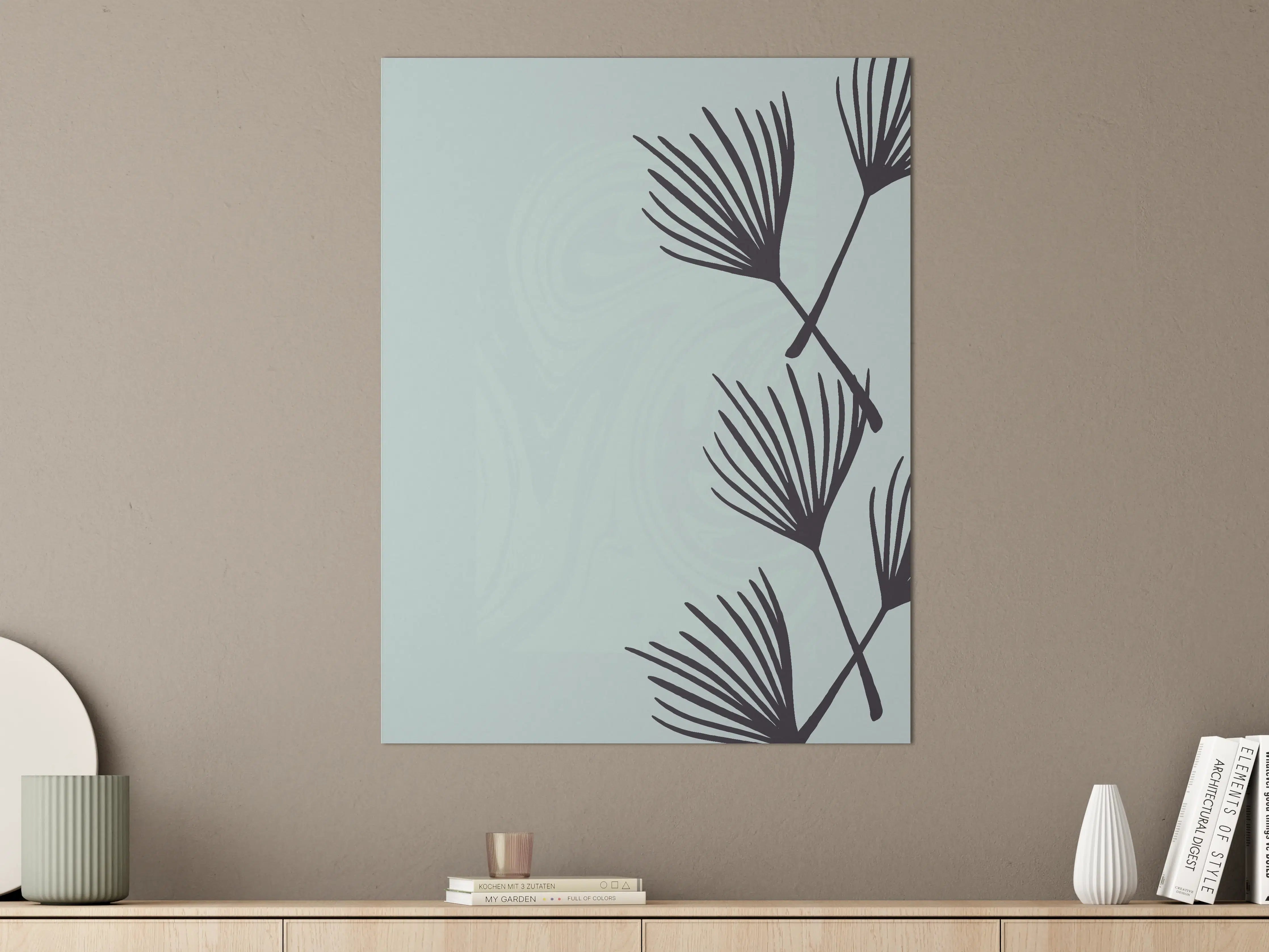 Große Wandbilder - Minimalistisches Blattmuster in Blau