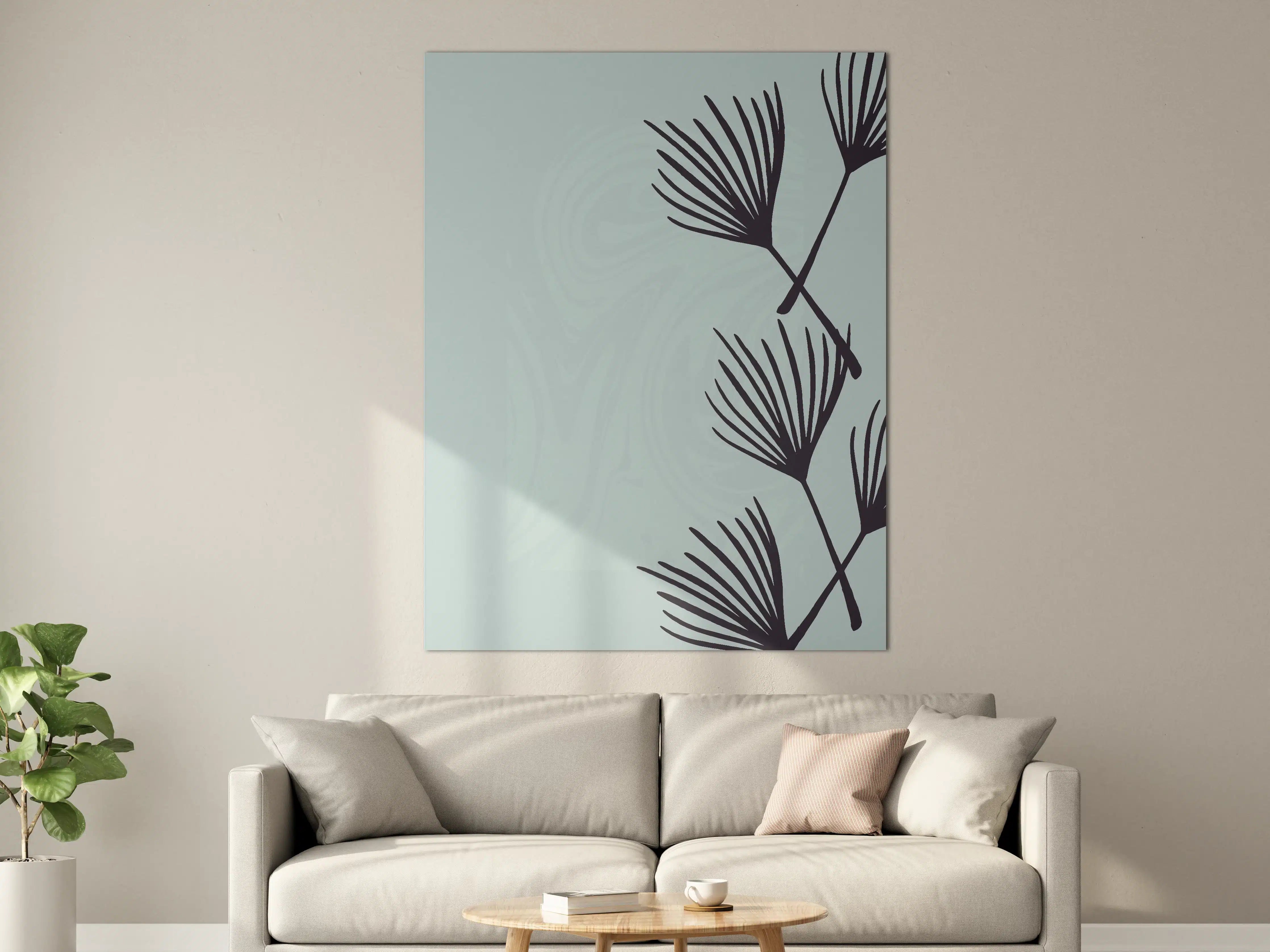 Große Wandbilder - Minimalistisches Blattmuster in Blau