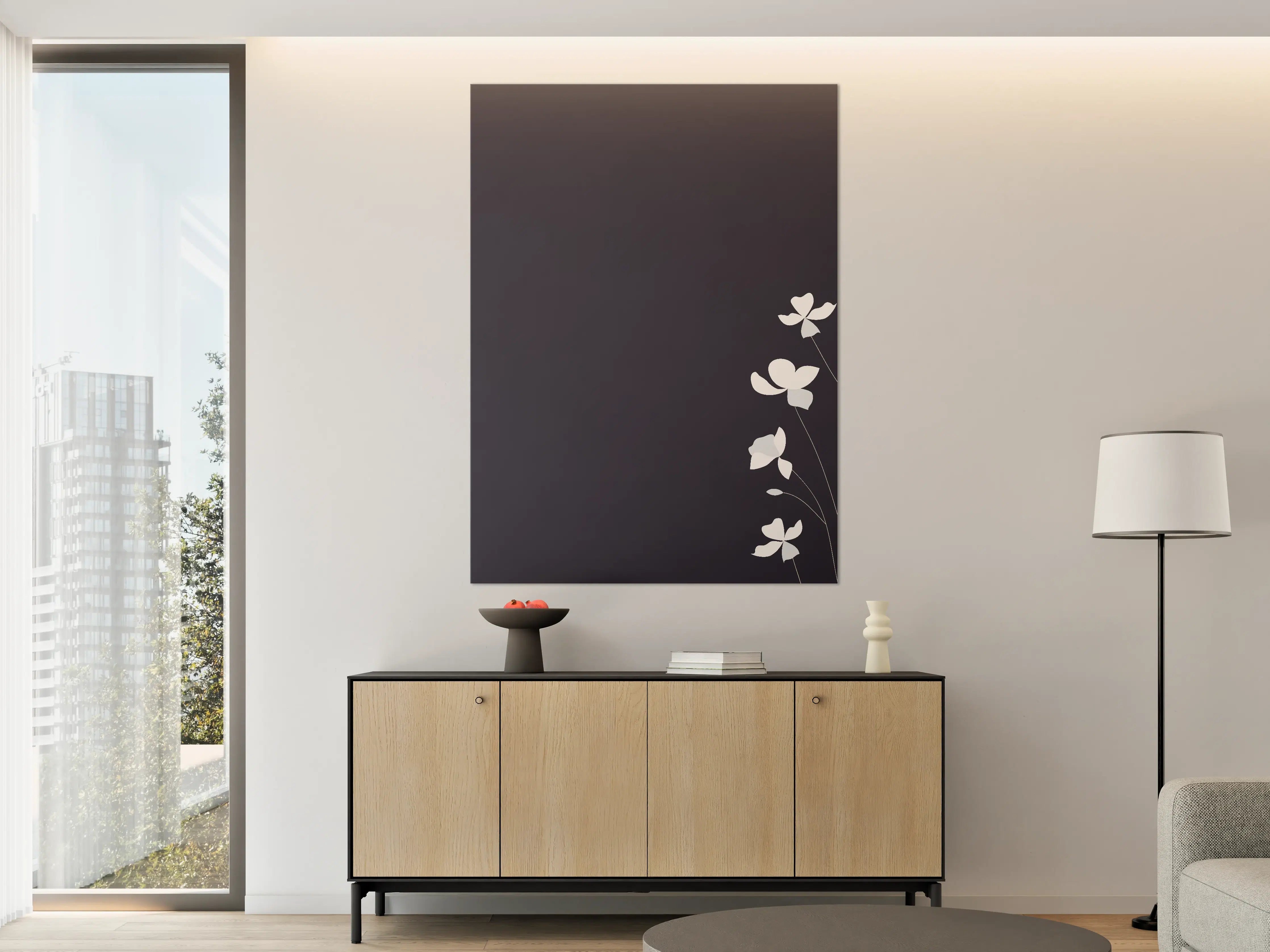 Große Wandbilder - Minimalistisches Blumenmotiv in Schwarz-Weiß