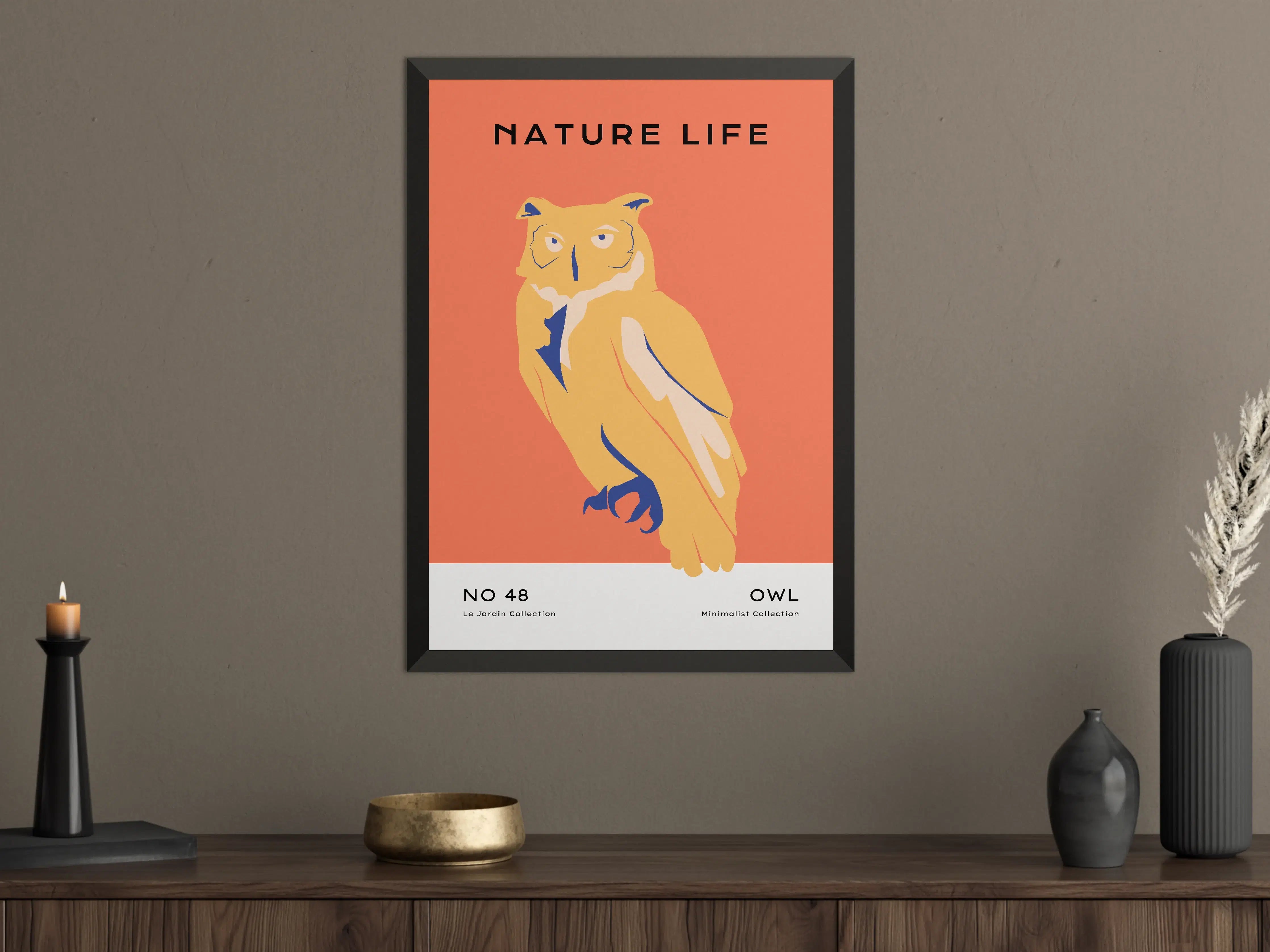 Große Wandbilder - Minimalistisches Eulenwandbild in warmen Orangetönen