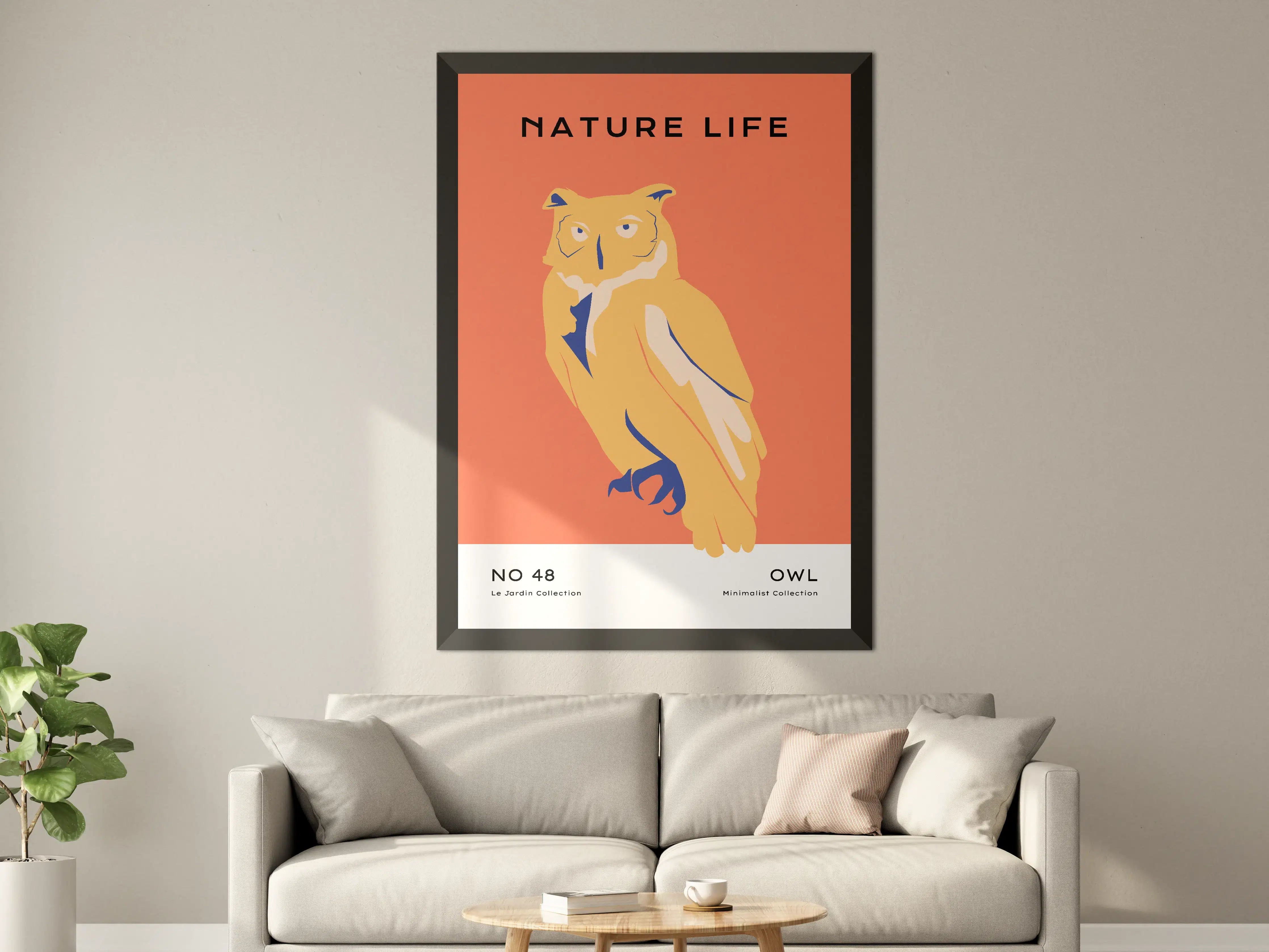Große Wandbilder - Minimalistisches Eulenwandbild in warmen Orangetönen