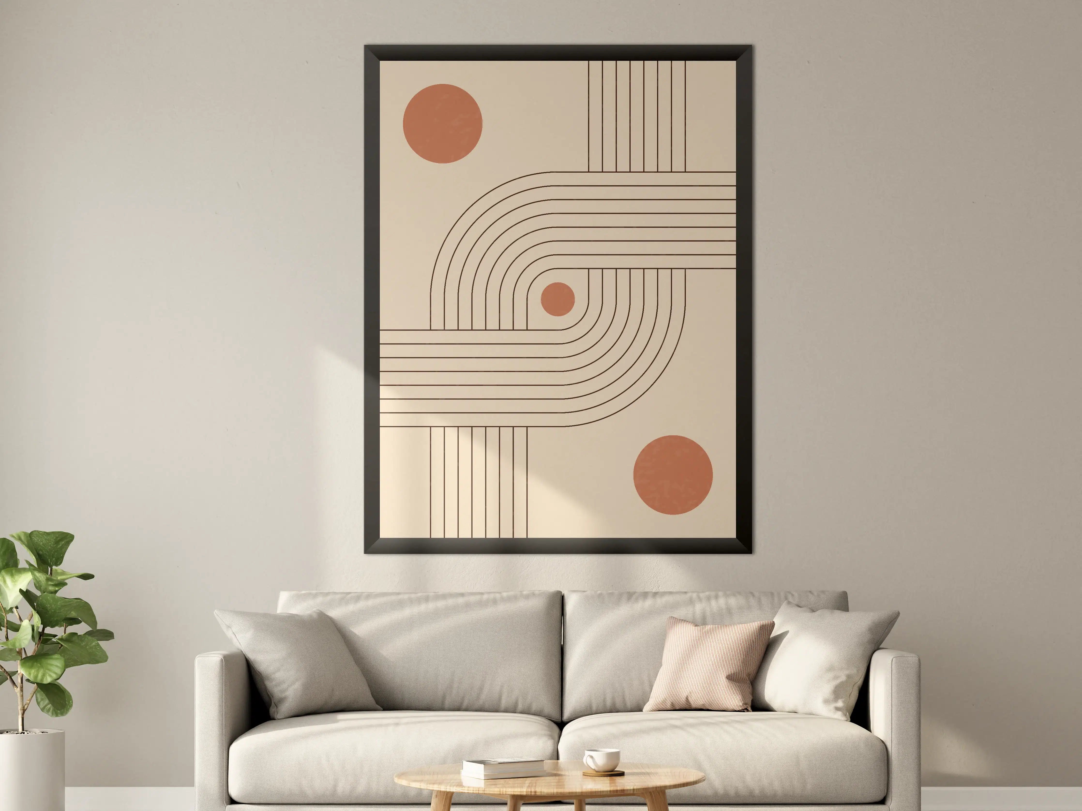 Große Wandbilder - Minimalistisches Linien-Design mit Sonnen- und Monddetails