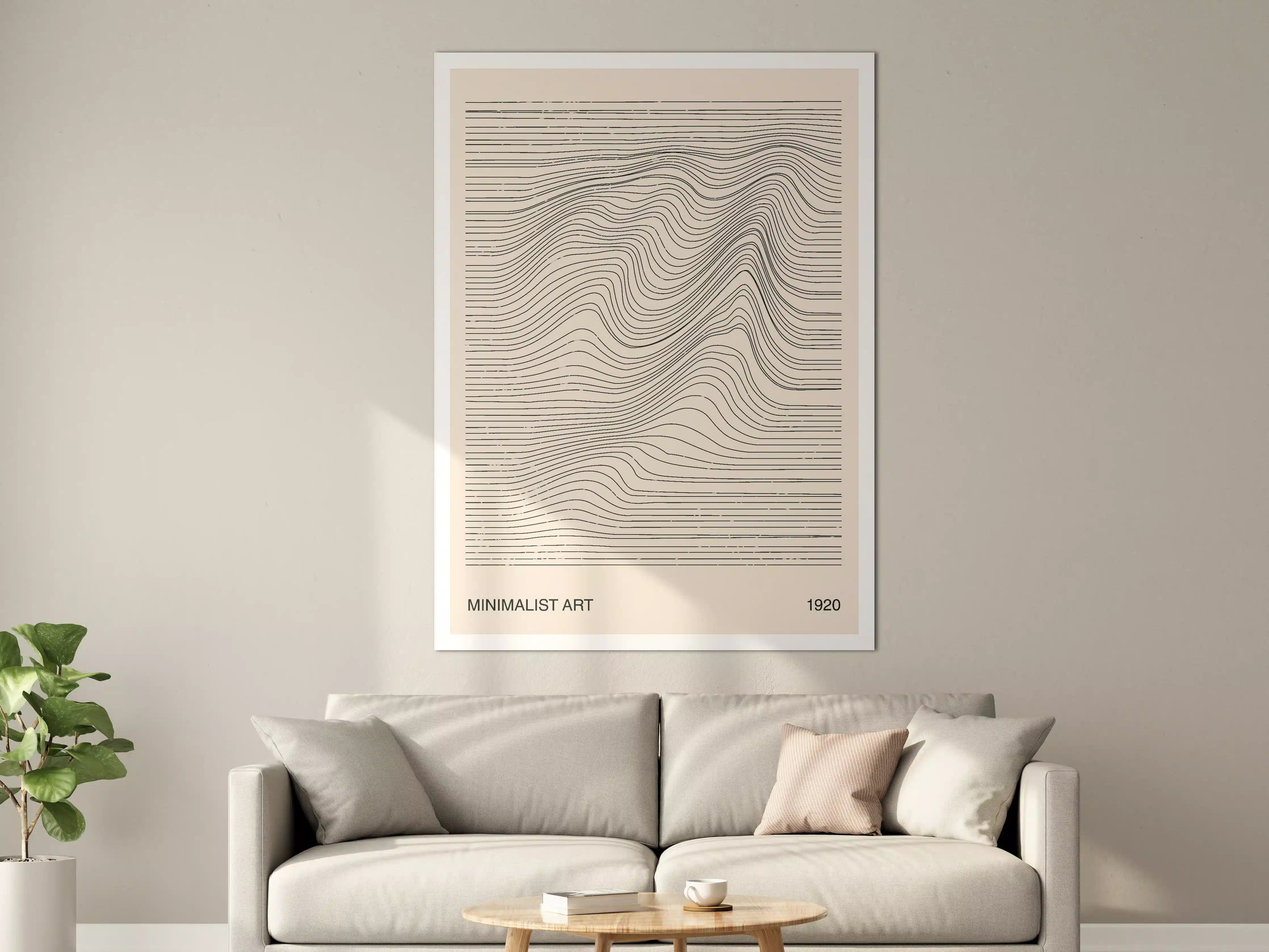 Große Wandbilder - Minimalistisches Linienkunstwerk in Beige