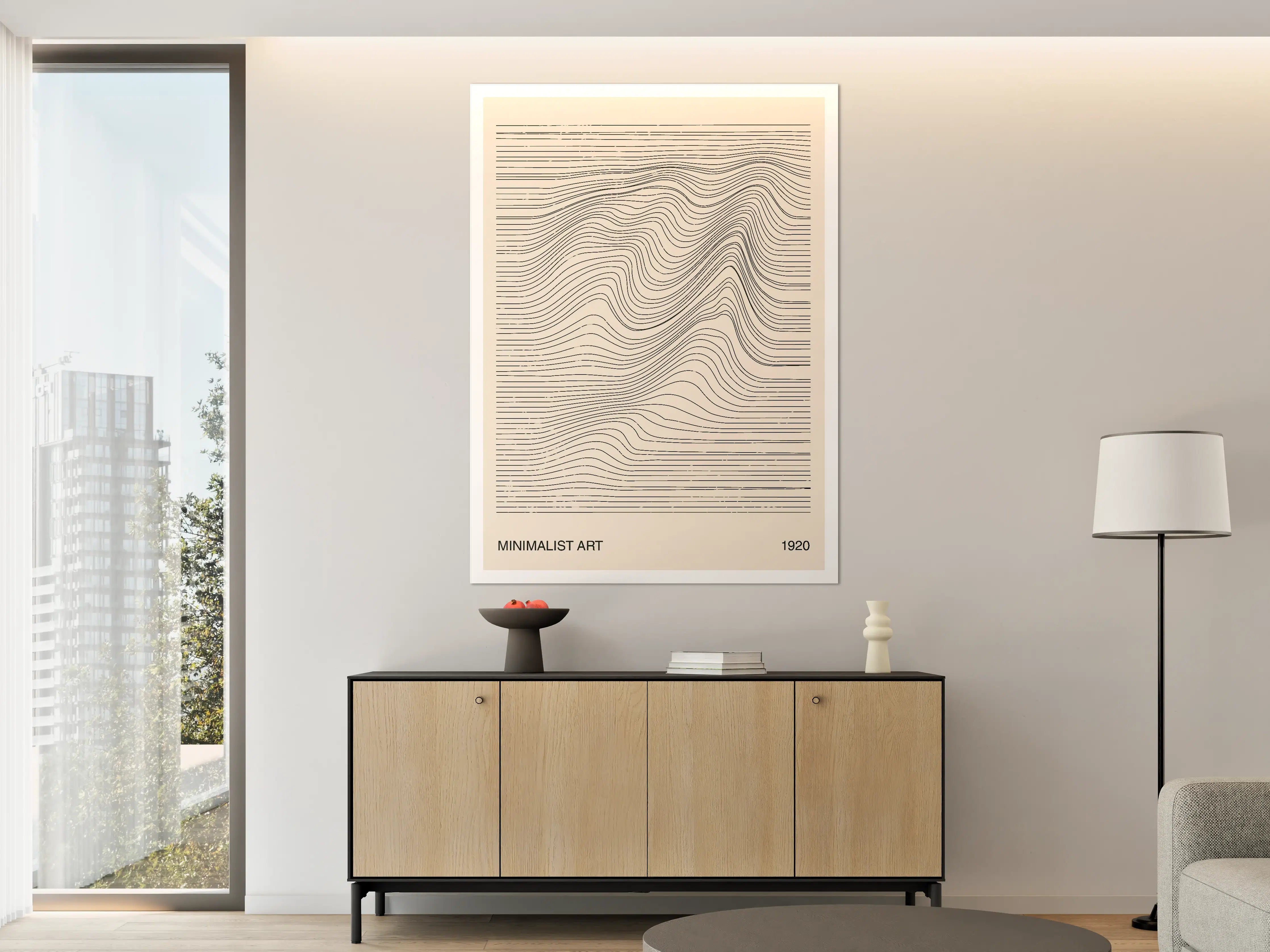 Große Wandbilder - Minimalistisches Linienkunstwerk in Beige