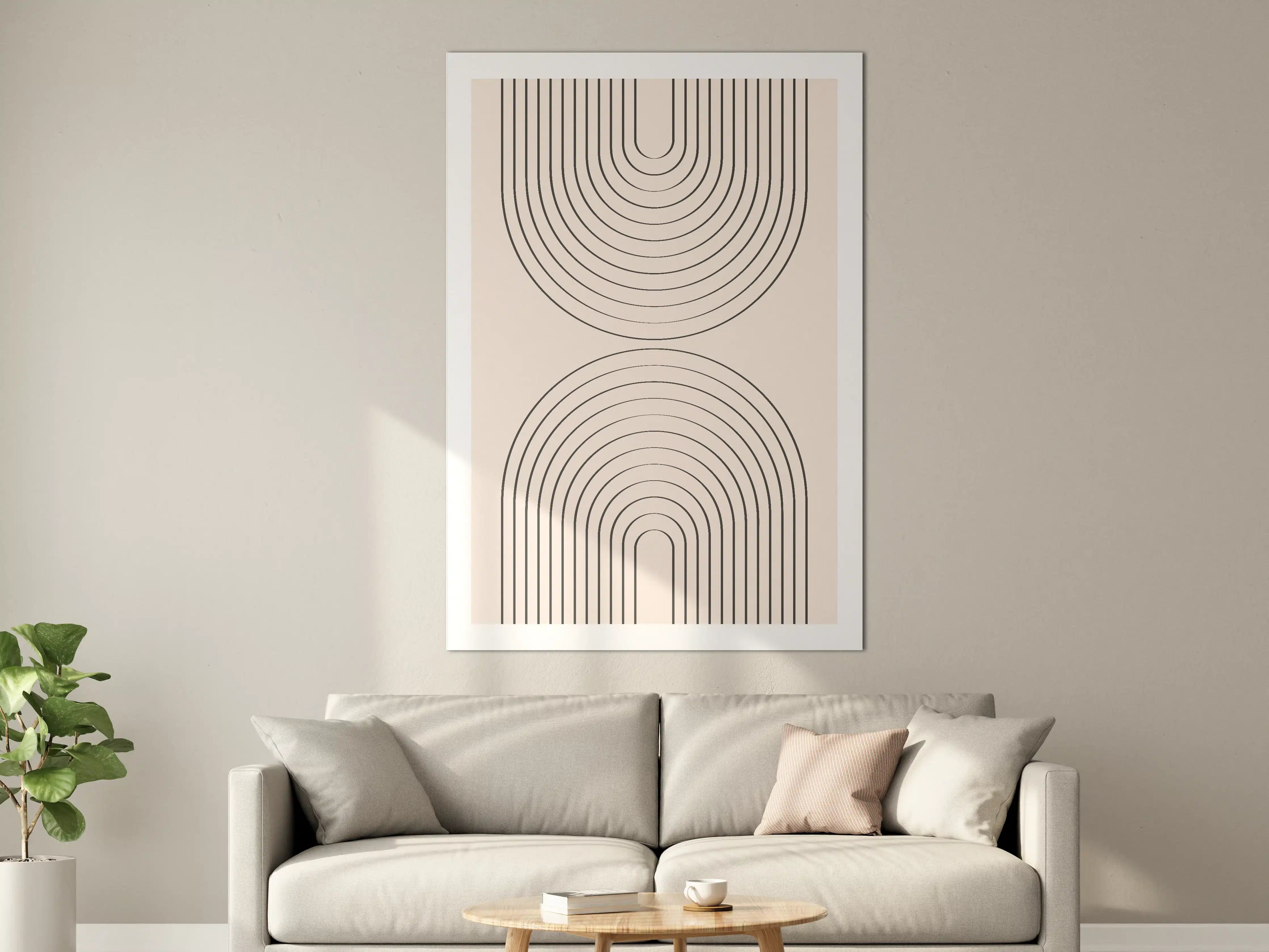 Große Wandbilder - Minimalistisches Linienmuster in Beige und Schwarz