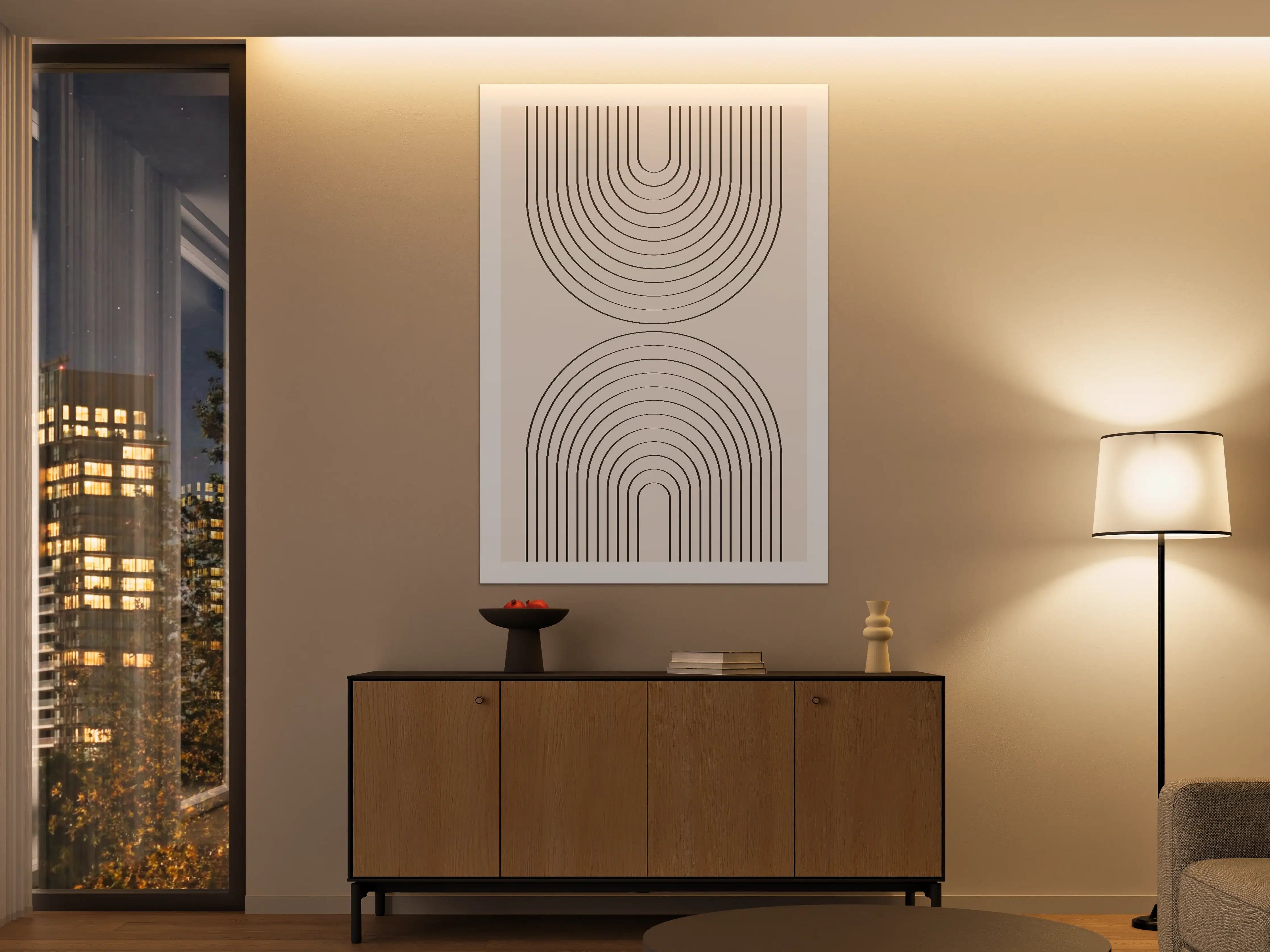 Große Wandbilder - Minimalistisches Linienmuster in Beige und Schwarz