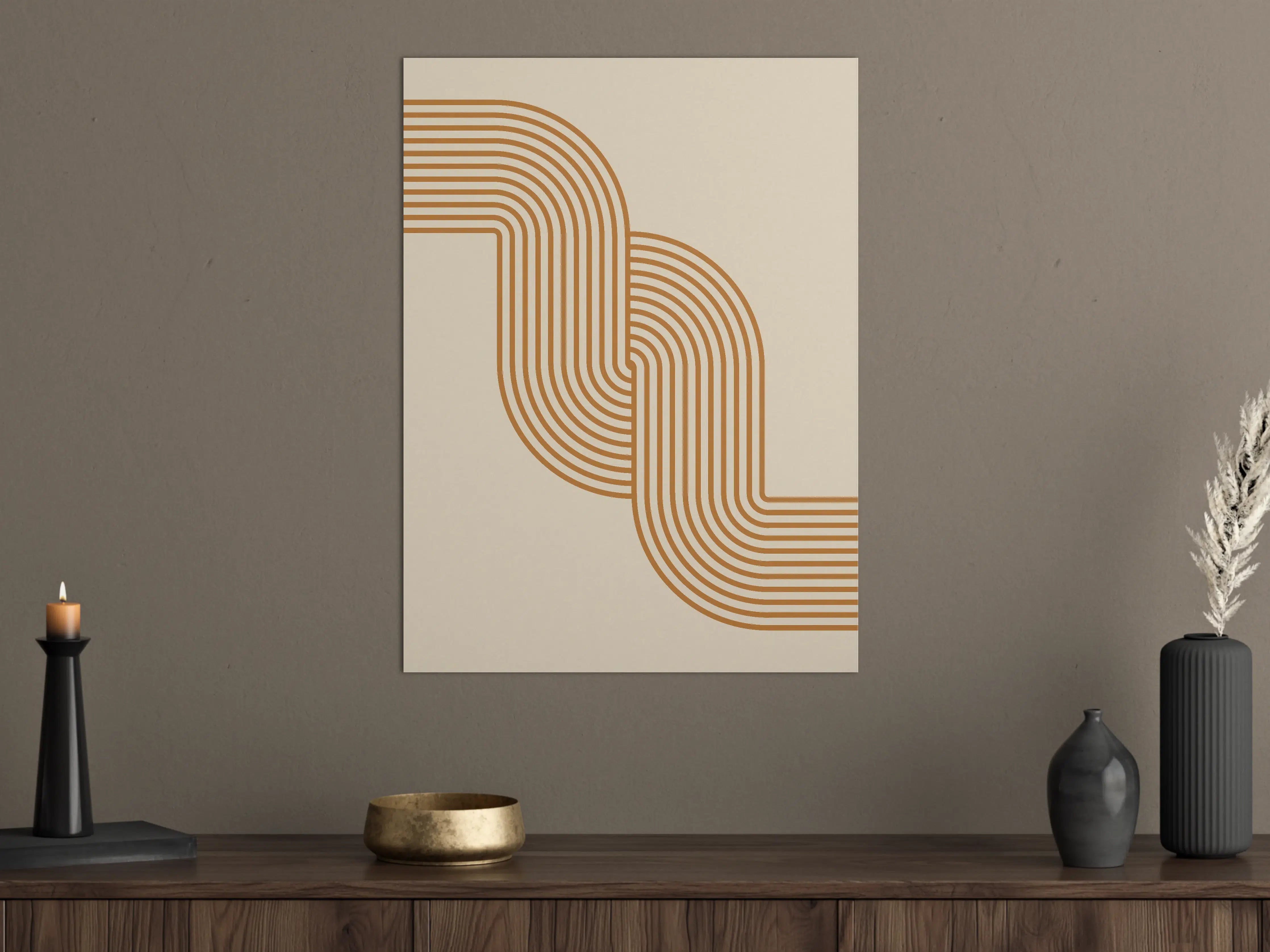 Große Wandbilder - Minimalistisches Linienmuster in Braun