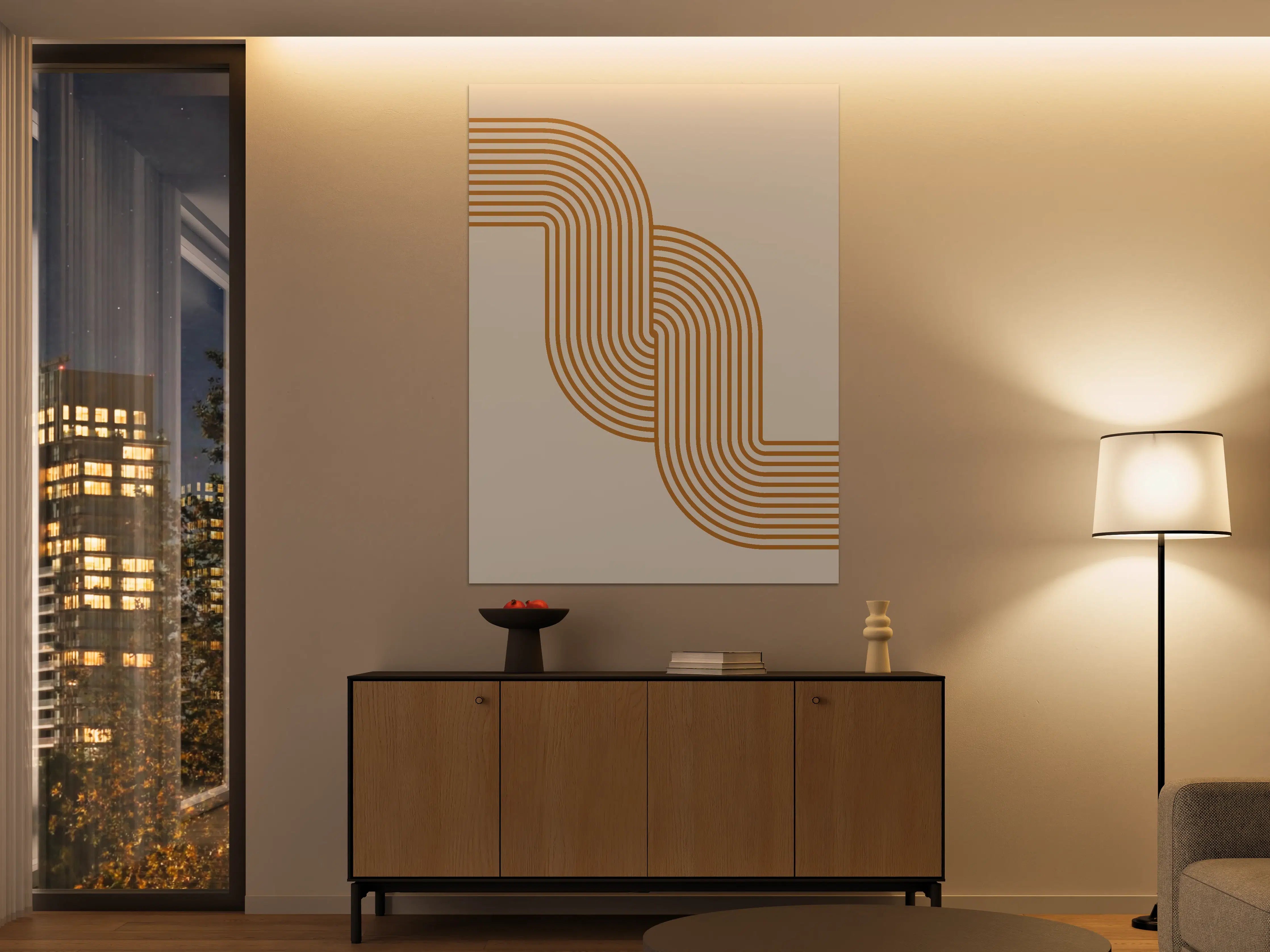 Große Wandbilder - Minimalistisches Linienmuster in Braun