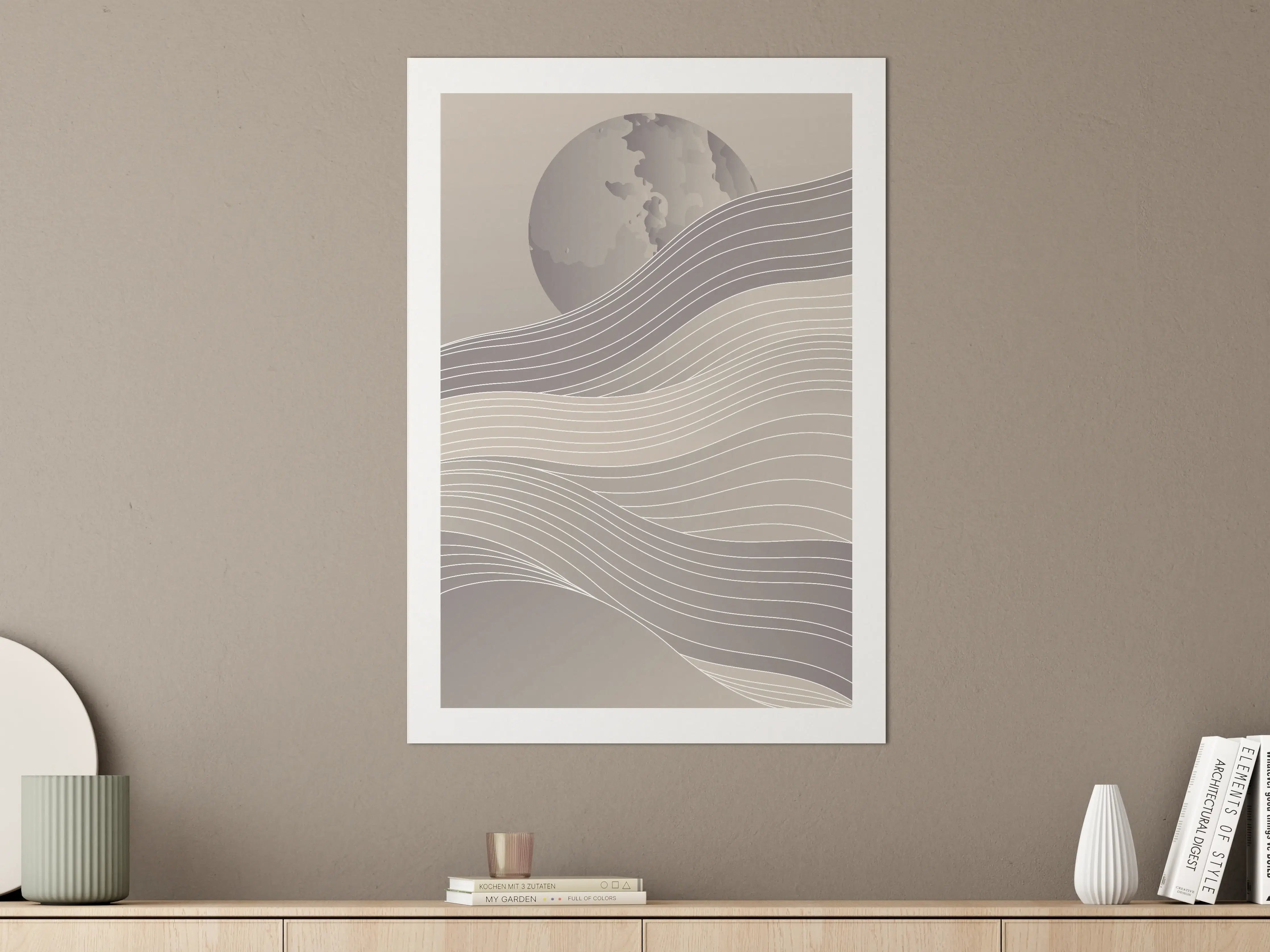 Große Wandbilder - Minimalistisches Mondmotiv mit Linien