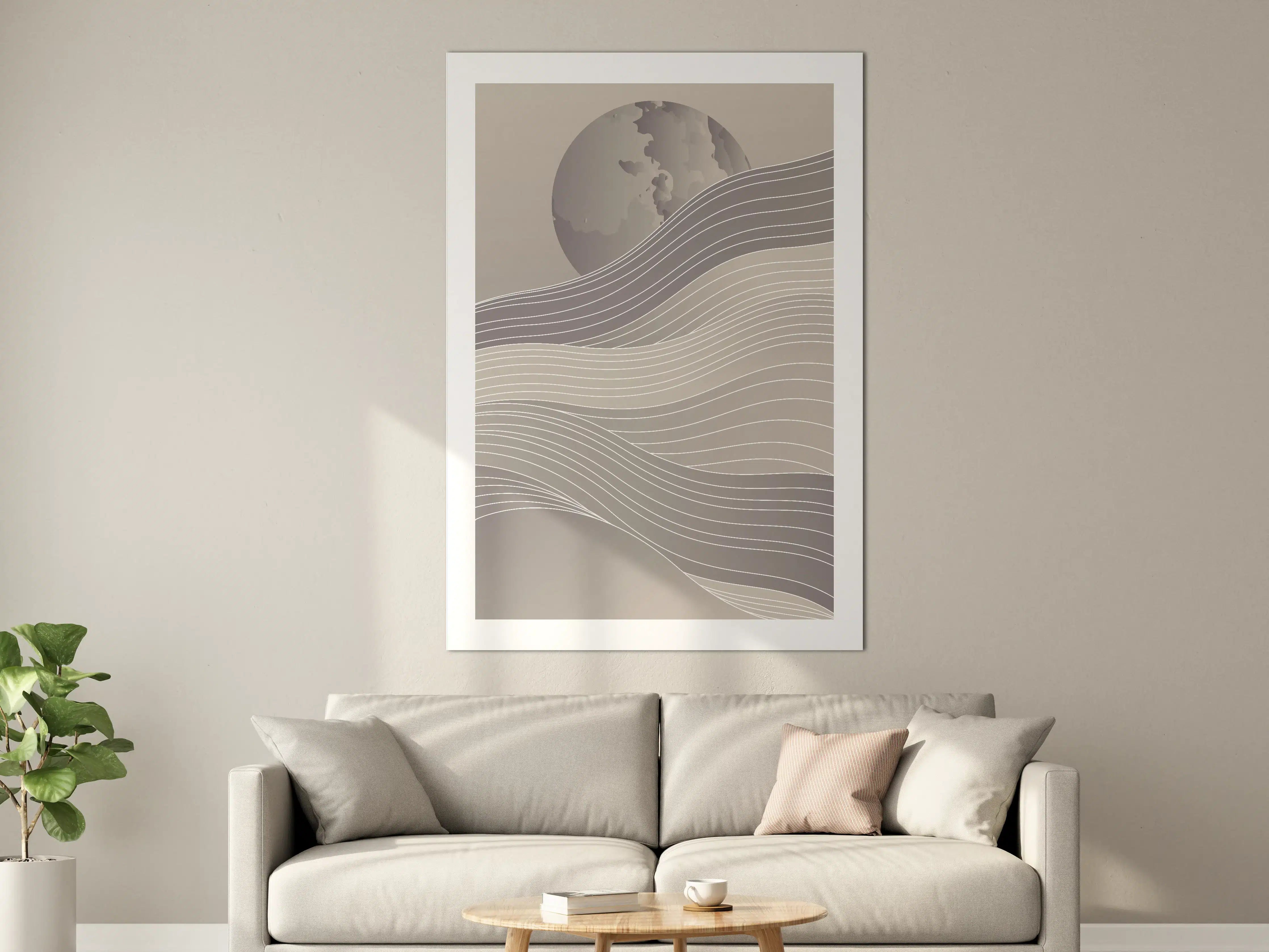 Große Wandbilder - Minimalistisches Mondmotiv mit Linien