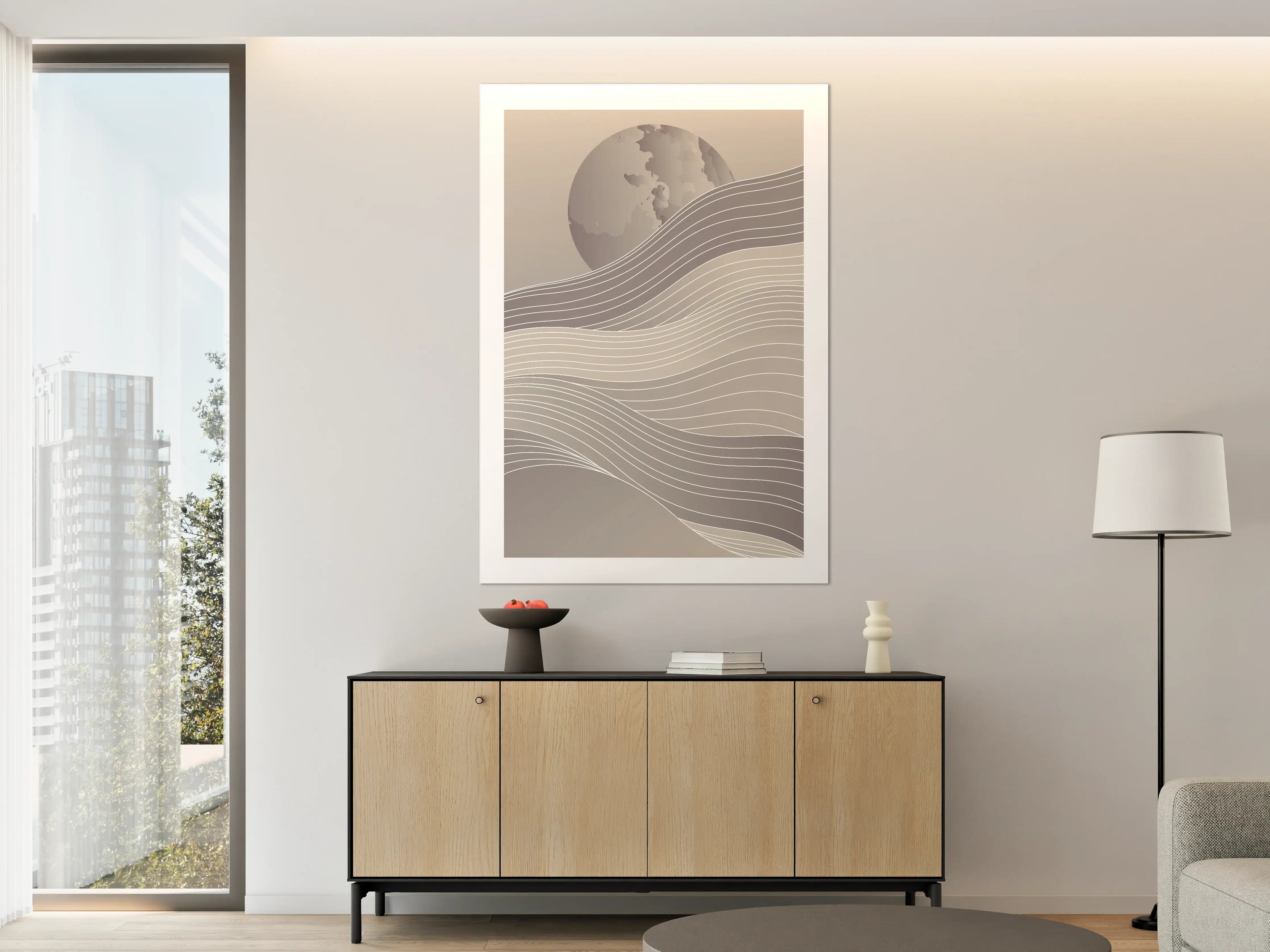 Große Wandbilder - Minimalistisches Mondmotiv mit Linien