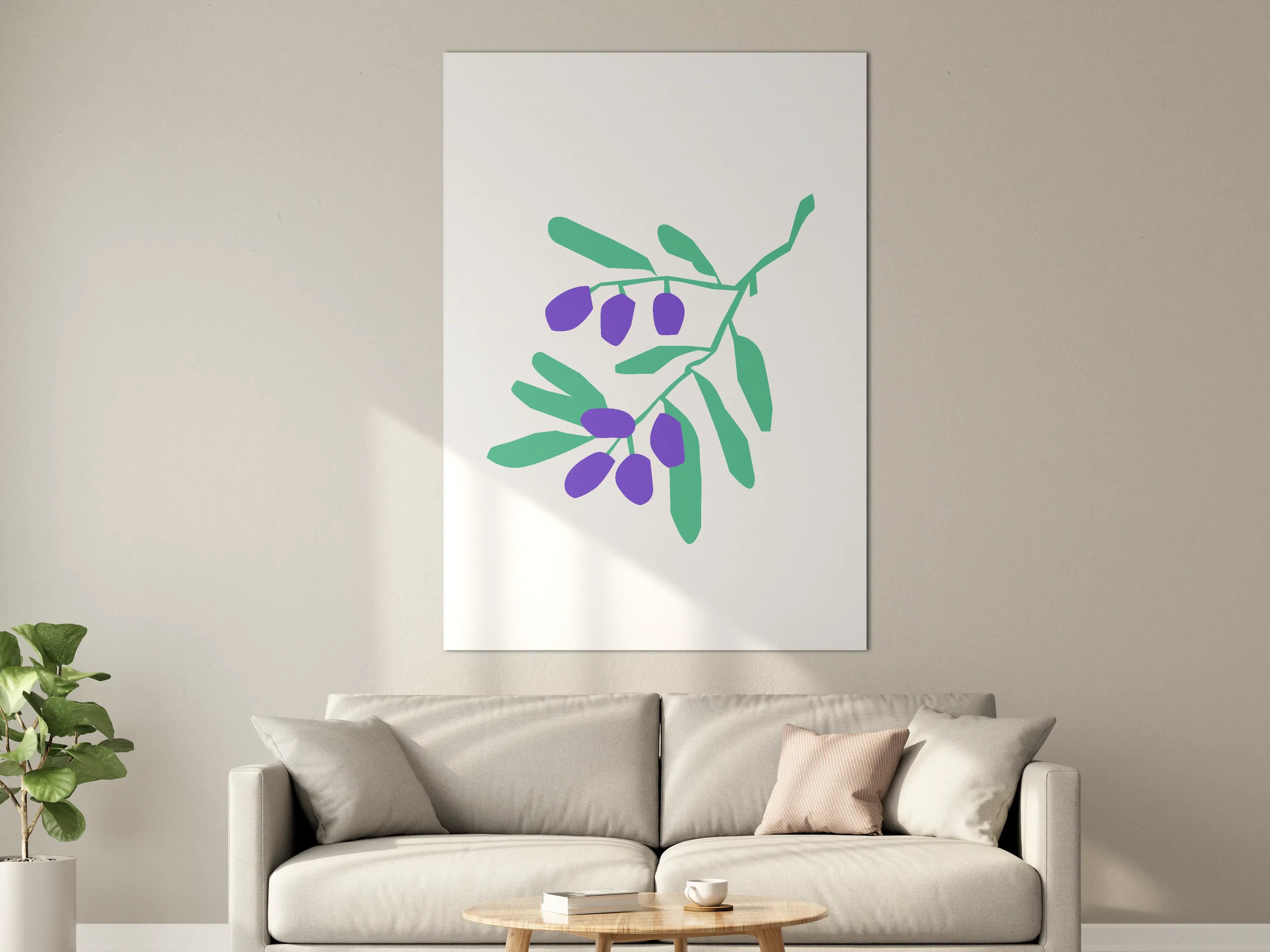 Große Wandbilder - Minimalistisches Olivenzweig-Wandbild
