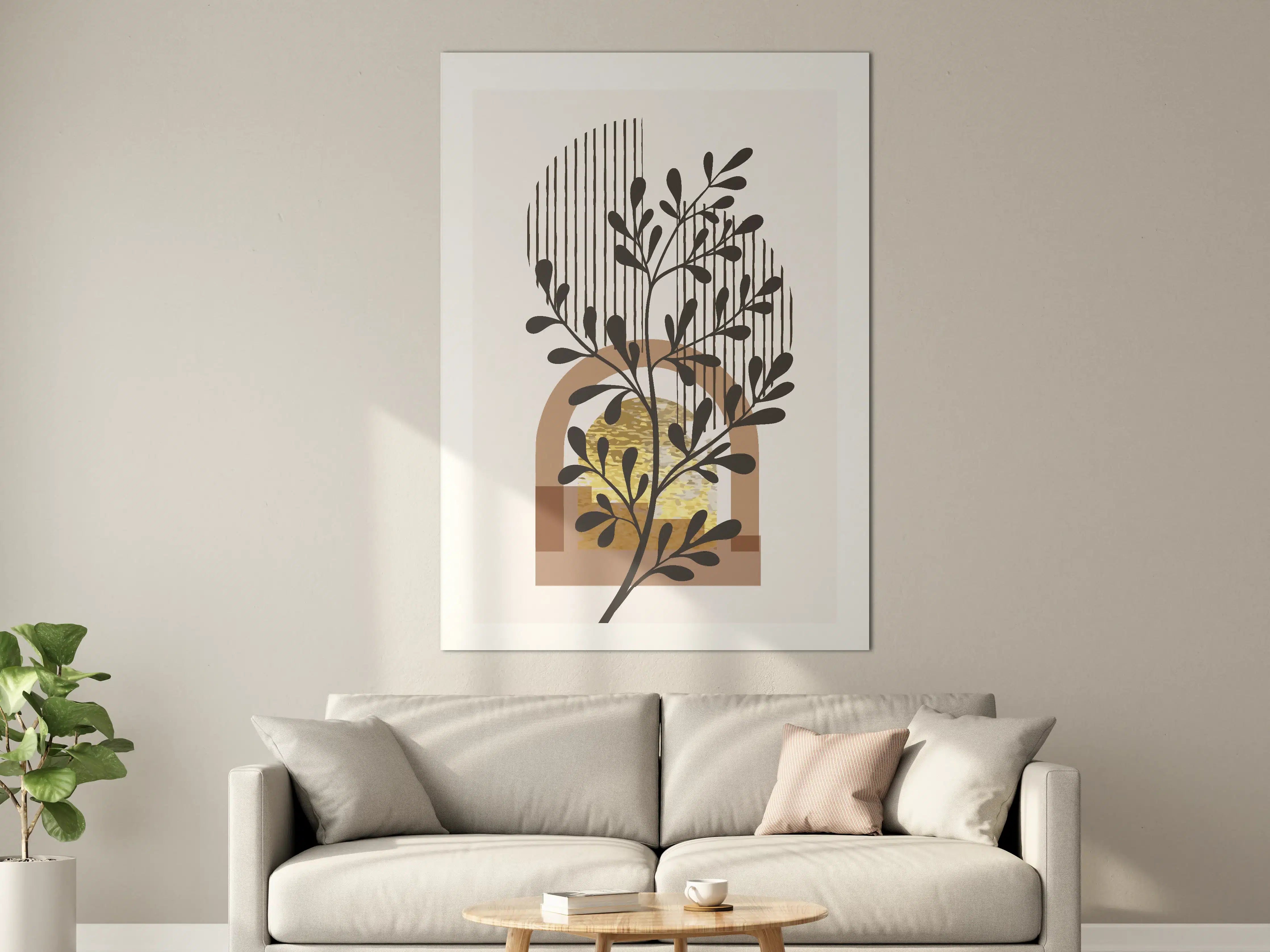 Große Wandbilder - Minimalistisches Pflanzenmotiv mit natürlicher Farbpalette