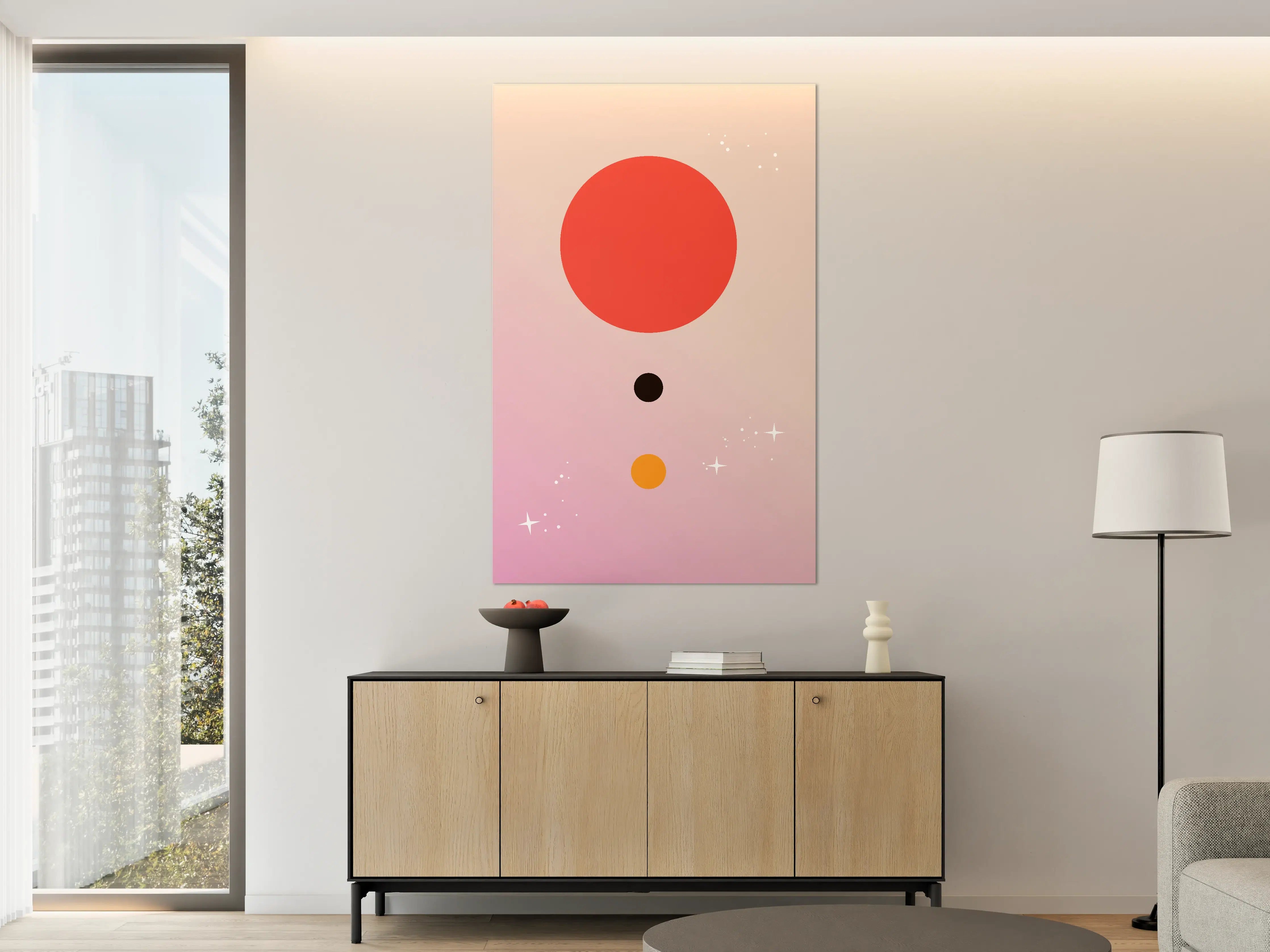Große Wandbilder - Minimalistisches Planeten-Design in sanften Pastelltönen