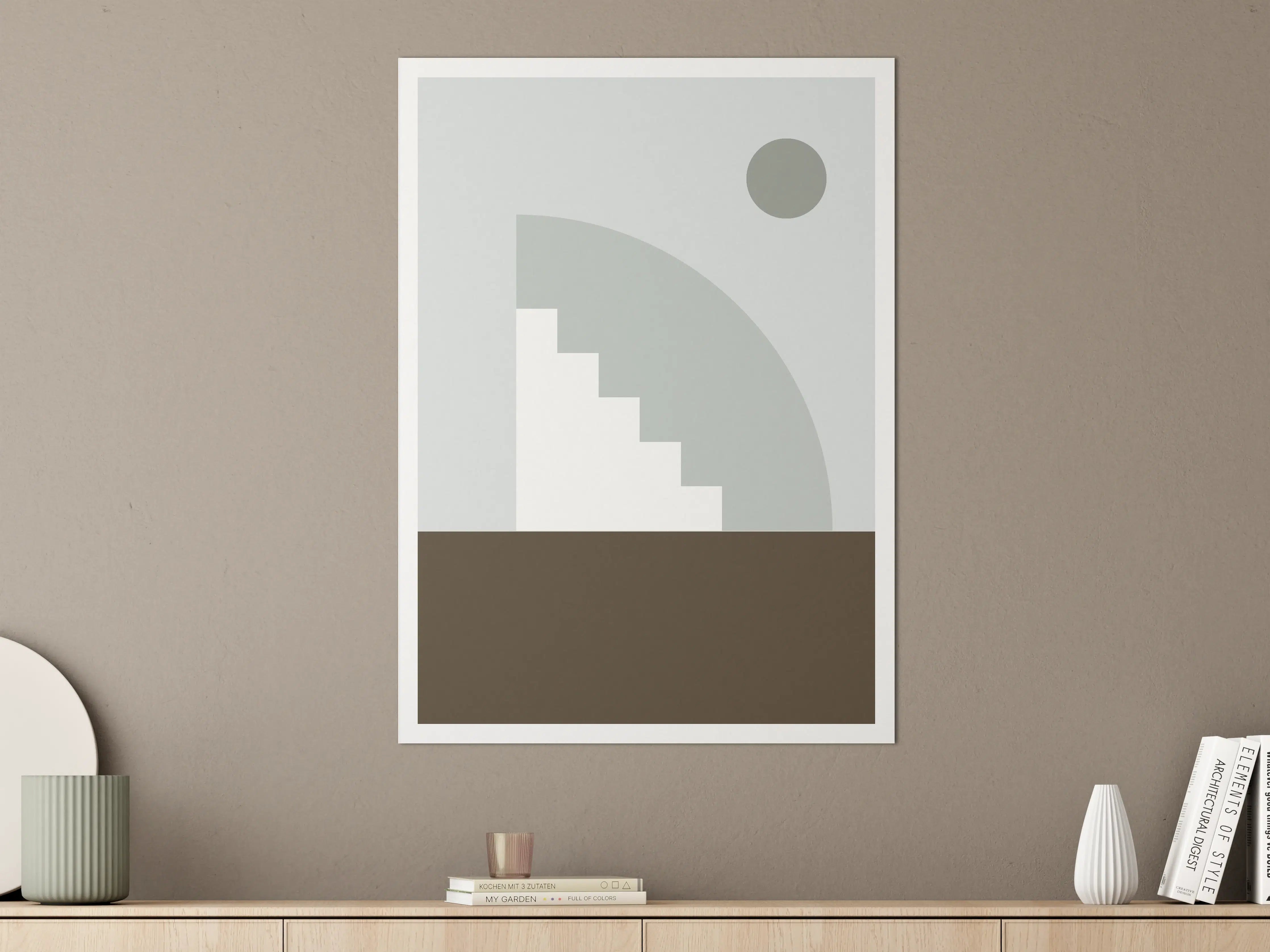 Große Wandbilder - Minimalistisches Treppen-Design in Grau und Erdbraun