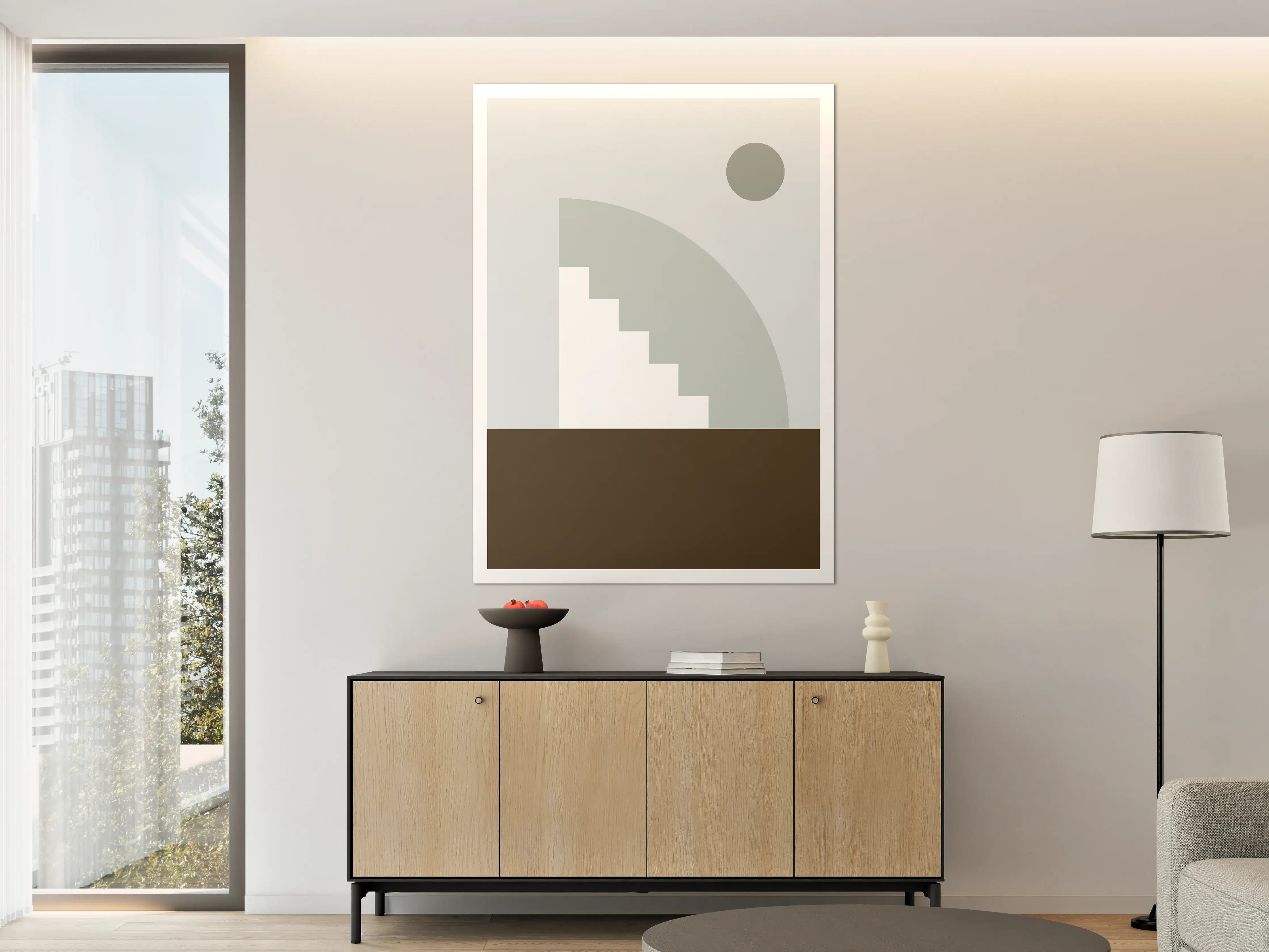 Große Wandbilder - Minimalistisches Treppen-Design in Grau und Erdbraun