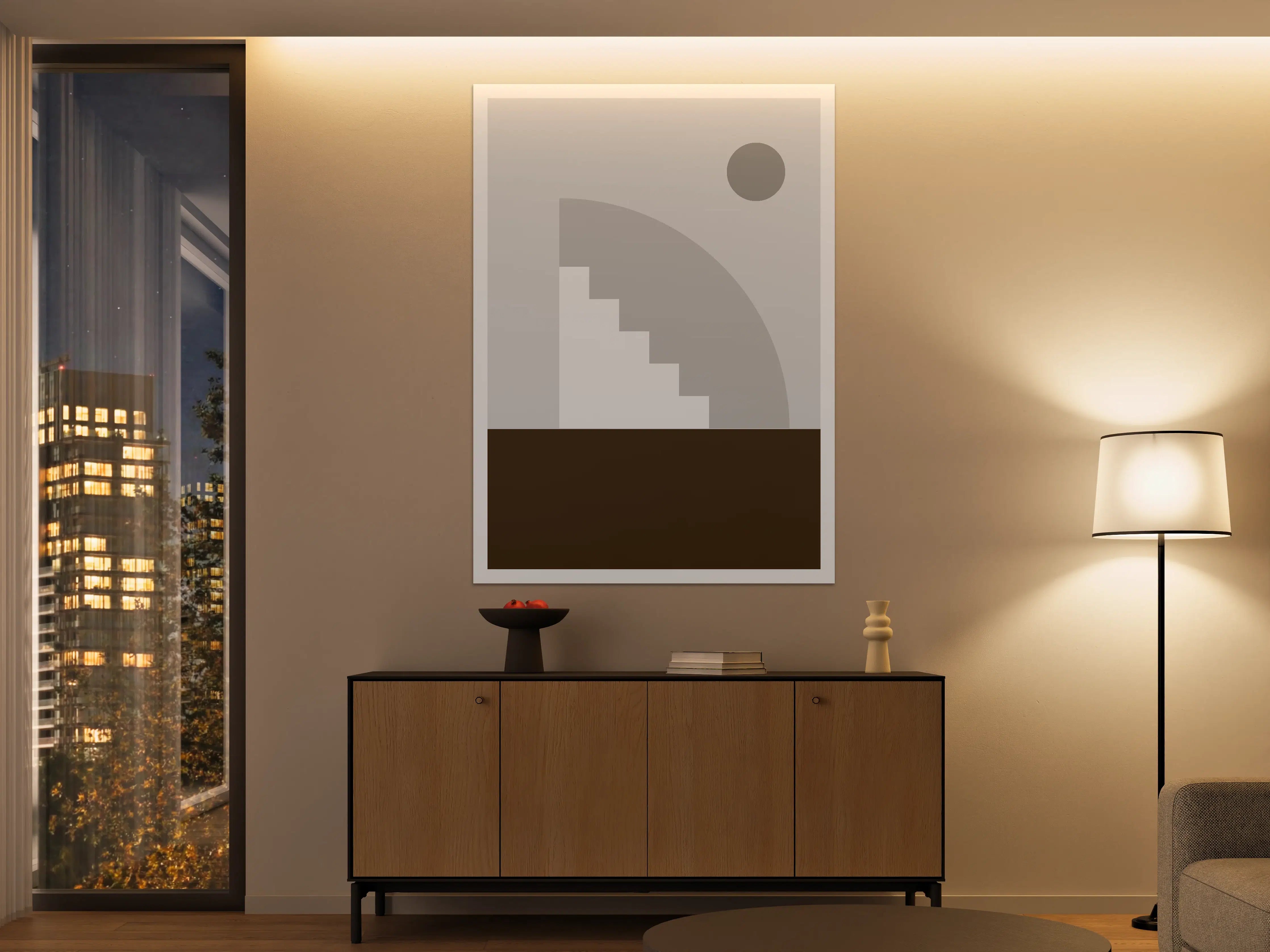 Große Wandbilder - Minimalistisches Treppen-Design in Grau und Erdbraun