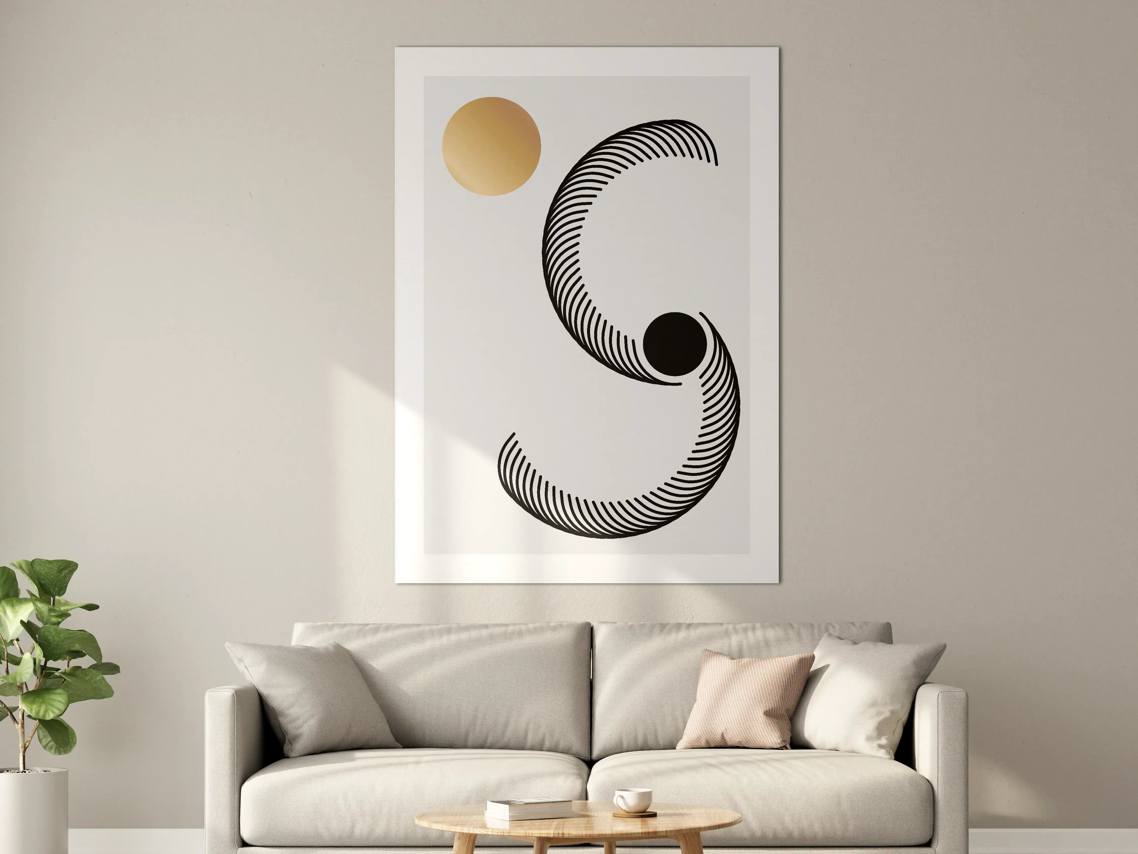 Große Wandbilder - Minimalistisches abstractes Kunstmotiv in Schwarz und Gold