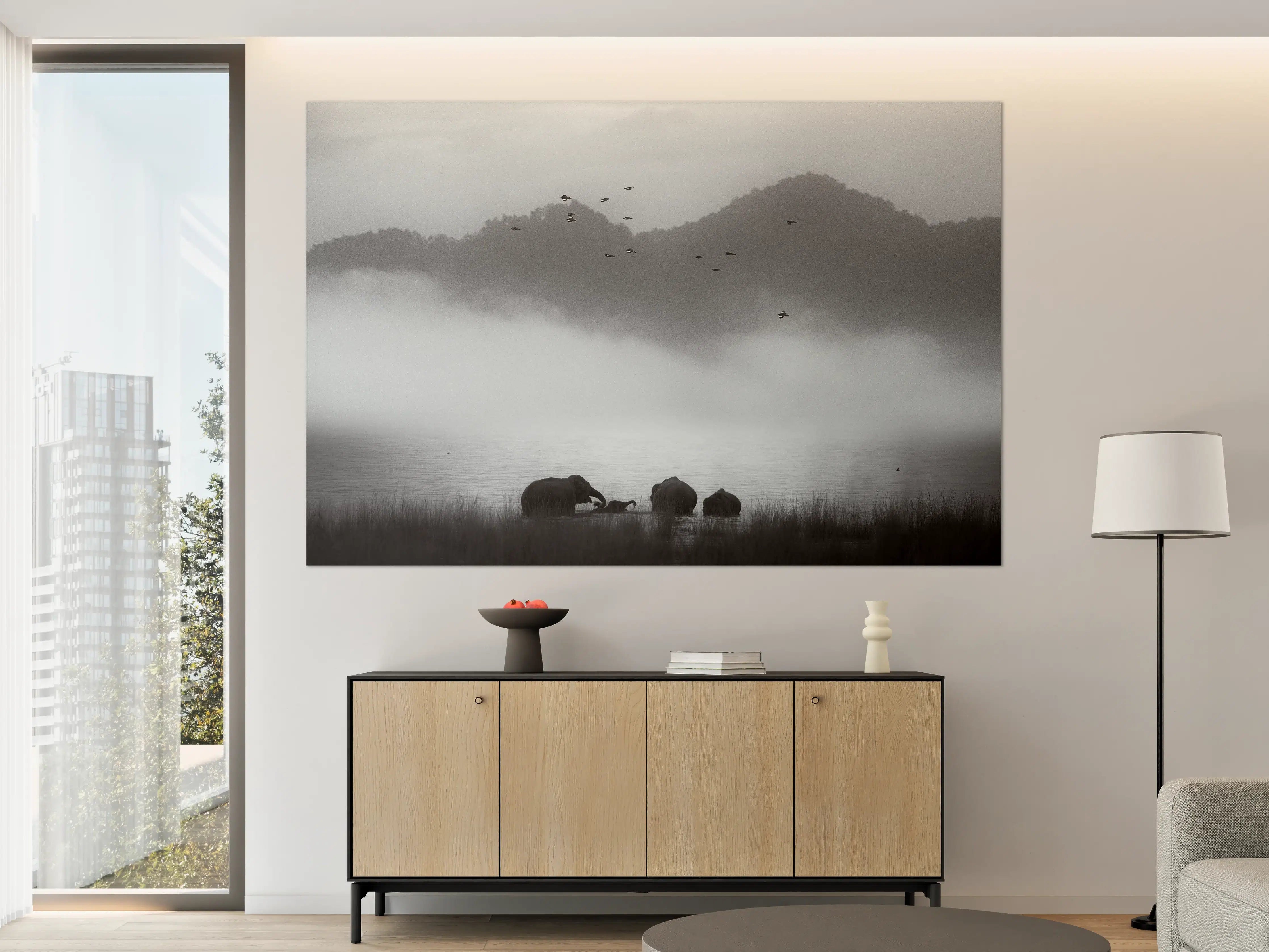Große Wandbilder - Misty Landscape with Animals