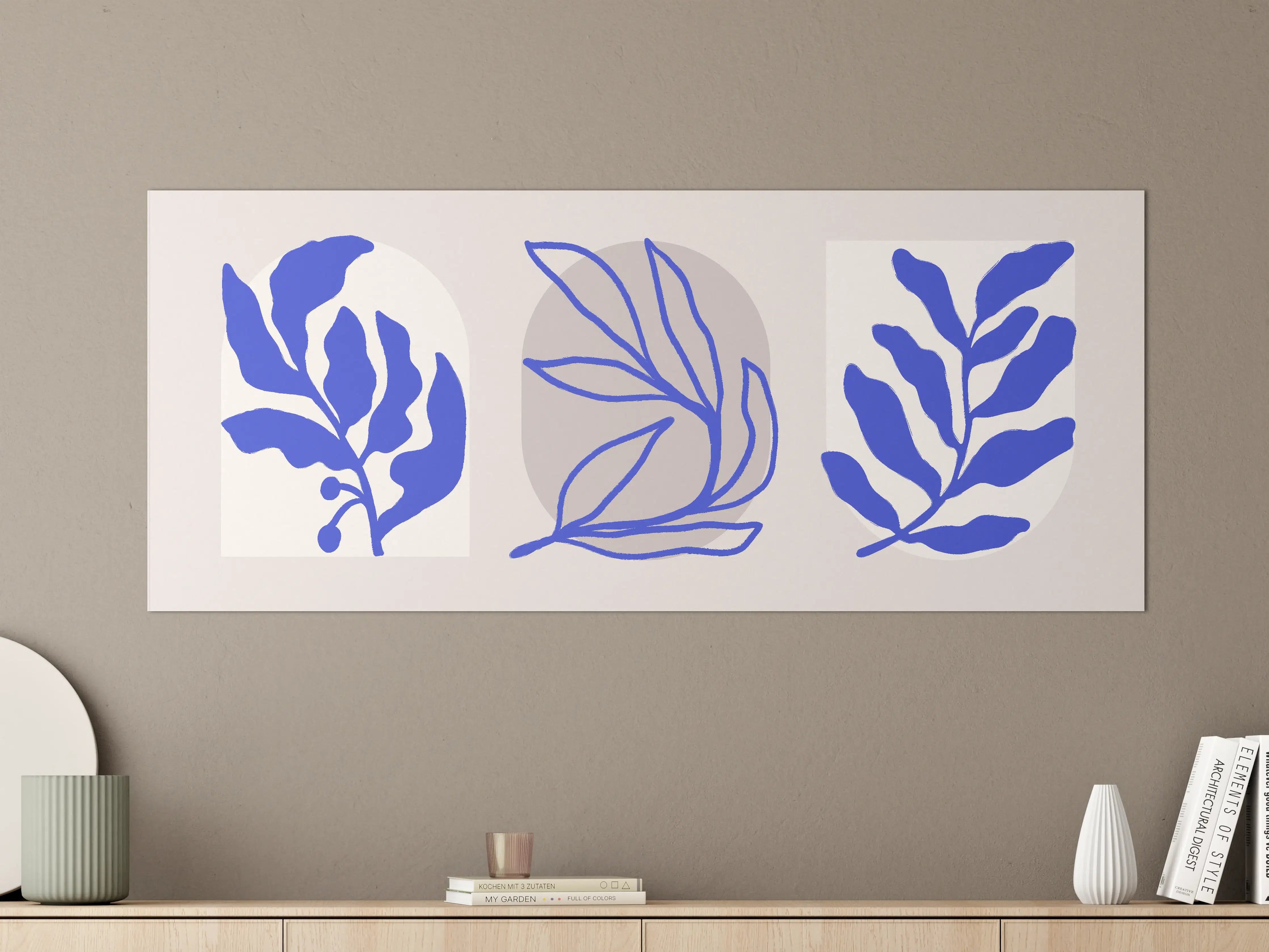 Große Wandbilder - Moderne Blätter-Illustration in Blau