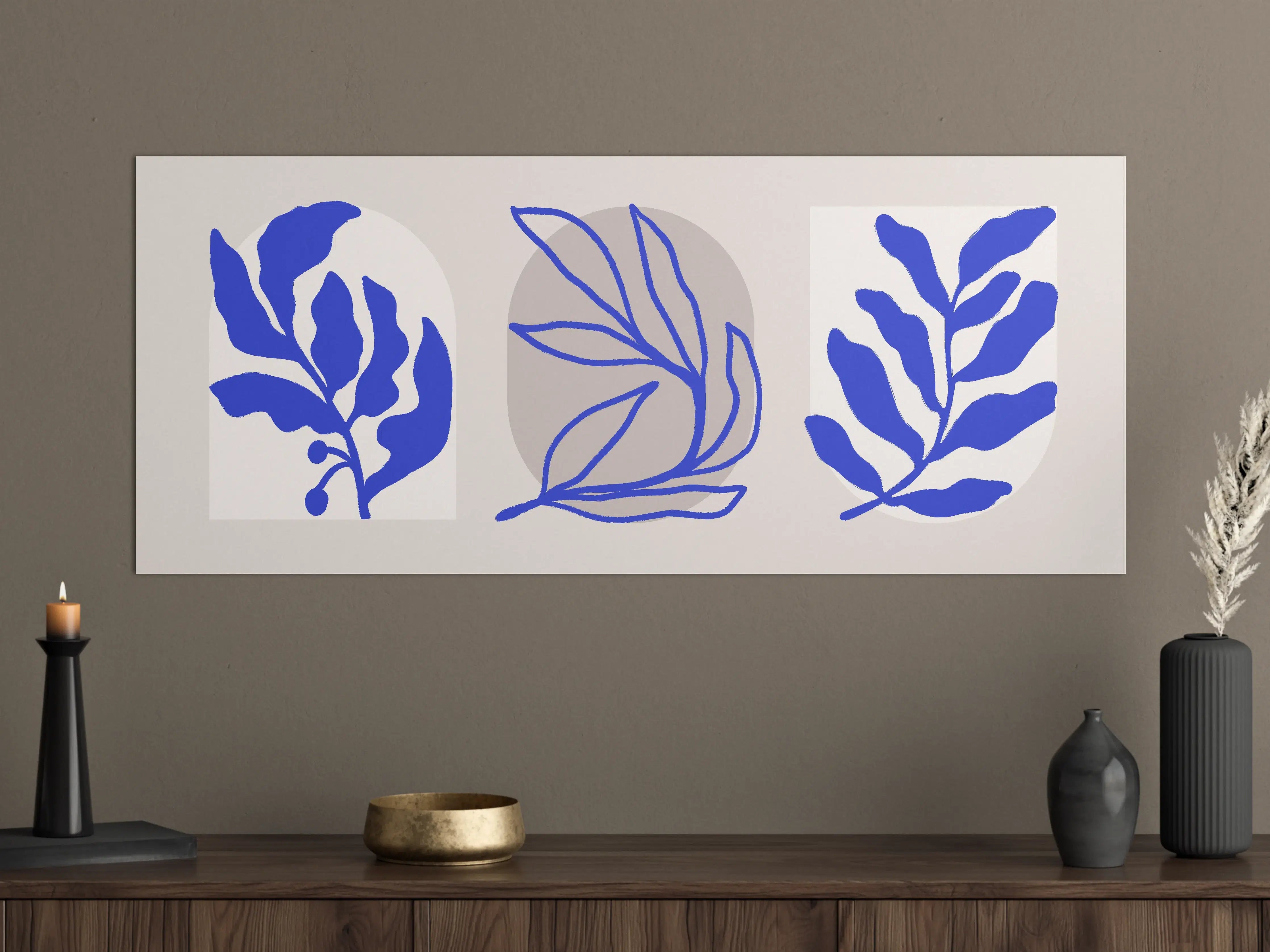 Große Wandbilder - Moderne Blätter-Illustration in Blau